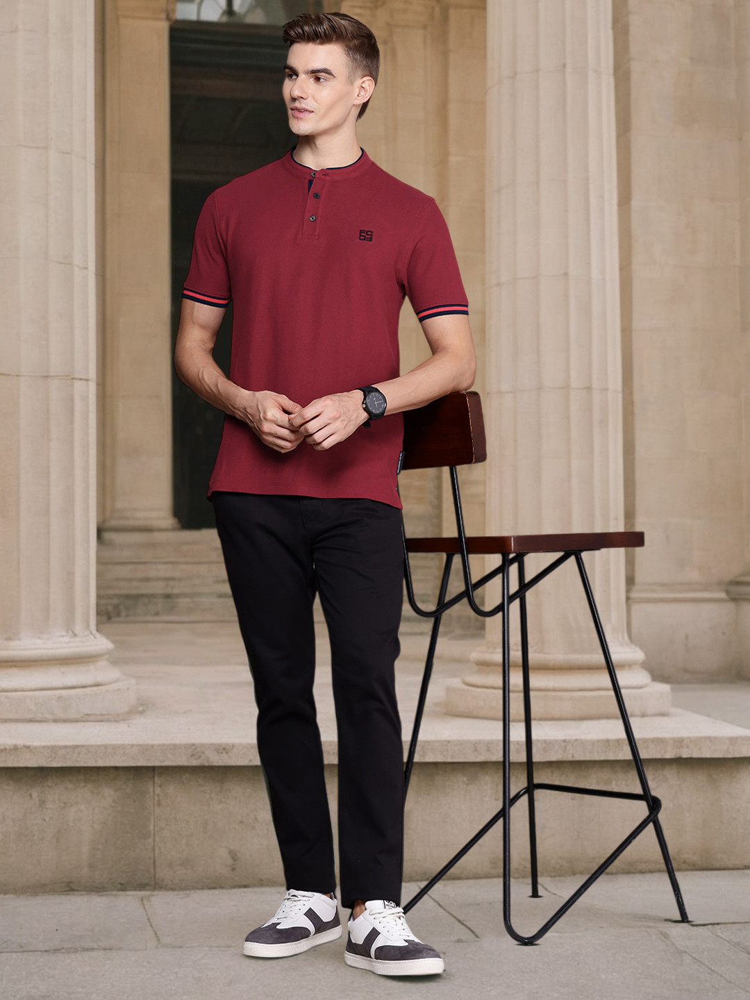 French Connection Henley Neck Pure Cotton T-shirt