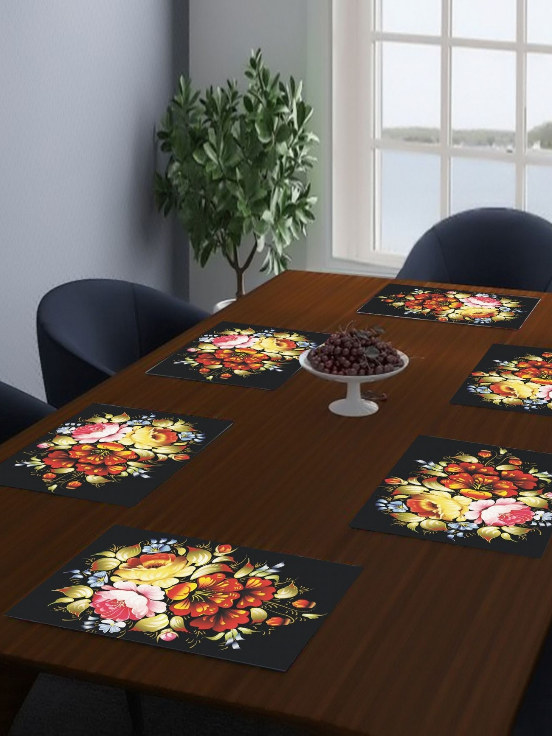 LooMantha Black & Red 6 Pieces Printed Rectangle Shaped Table Placemats