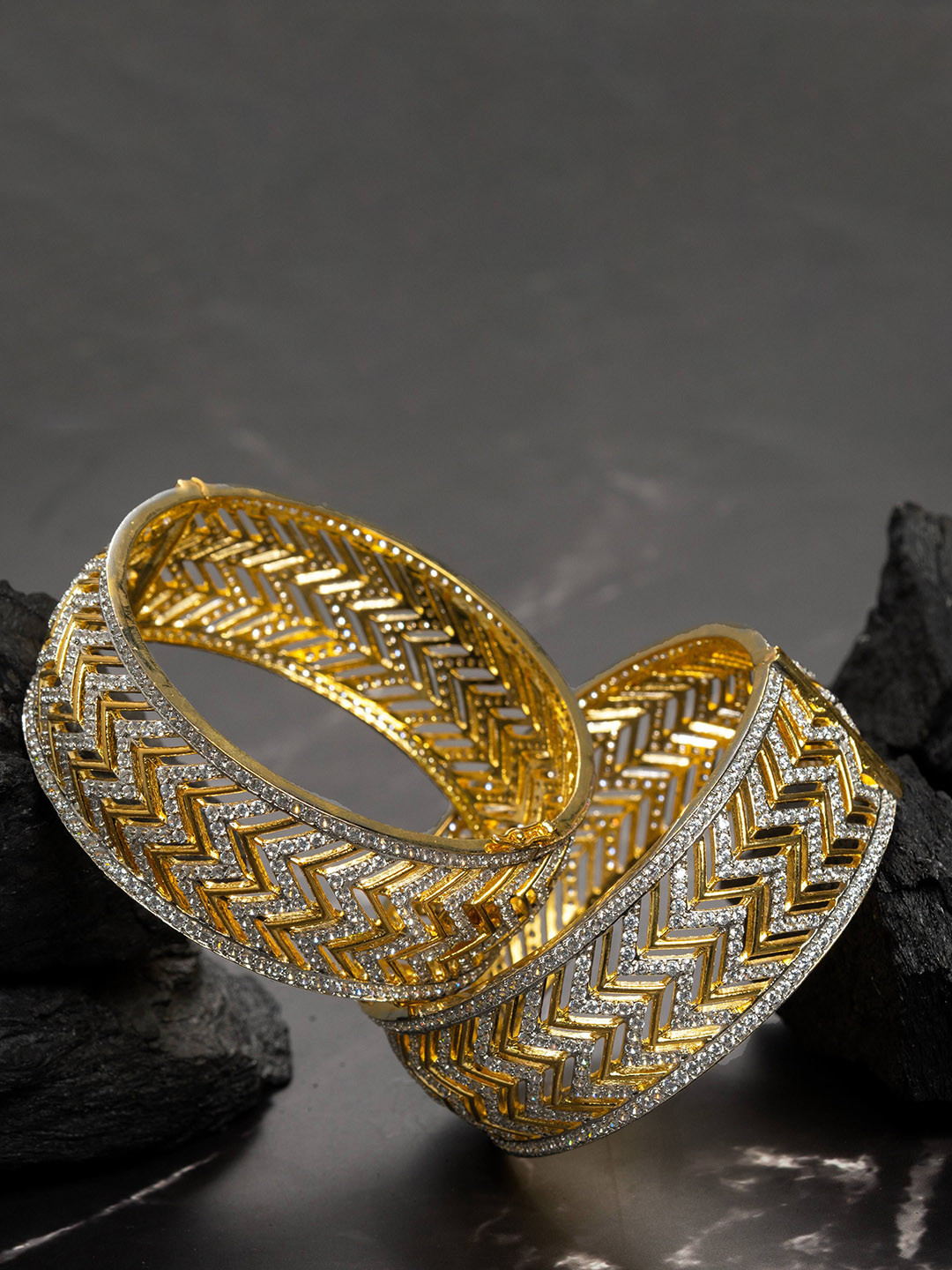 Zevarly Pack Of 2 Gold-Plated AD-Studded Bangles