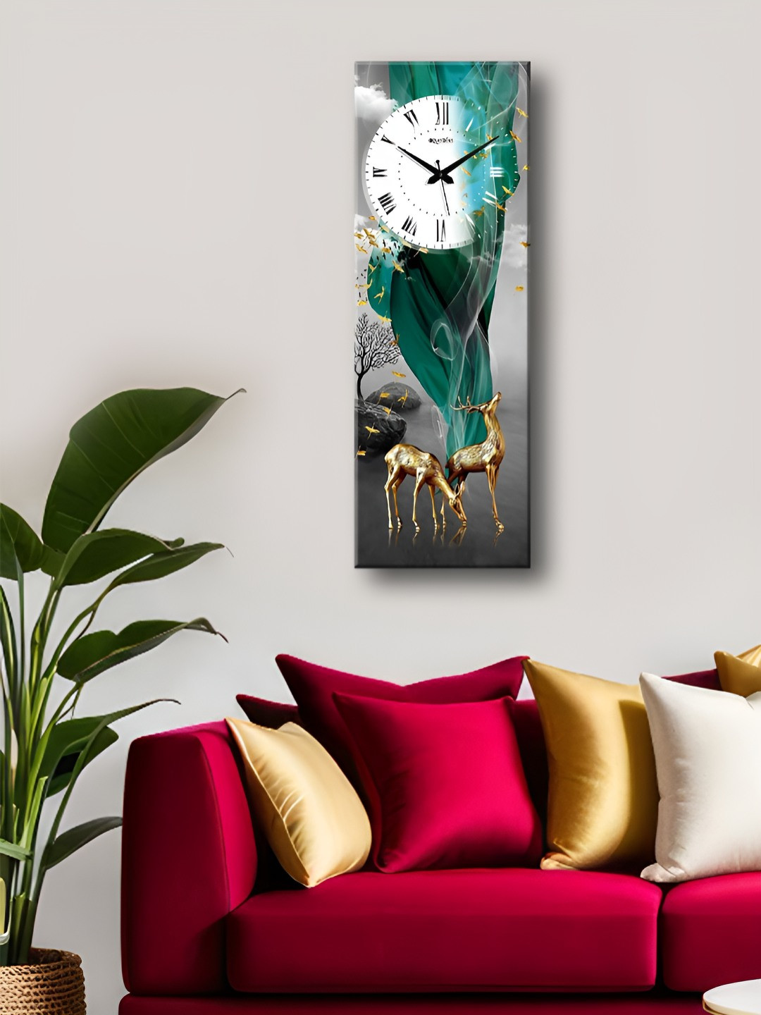OLIVE TREE Blue and White Printed Wooden Contemporary Analogue Wall Clock