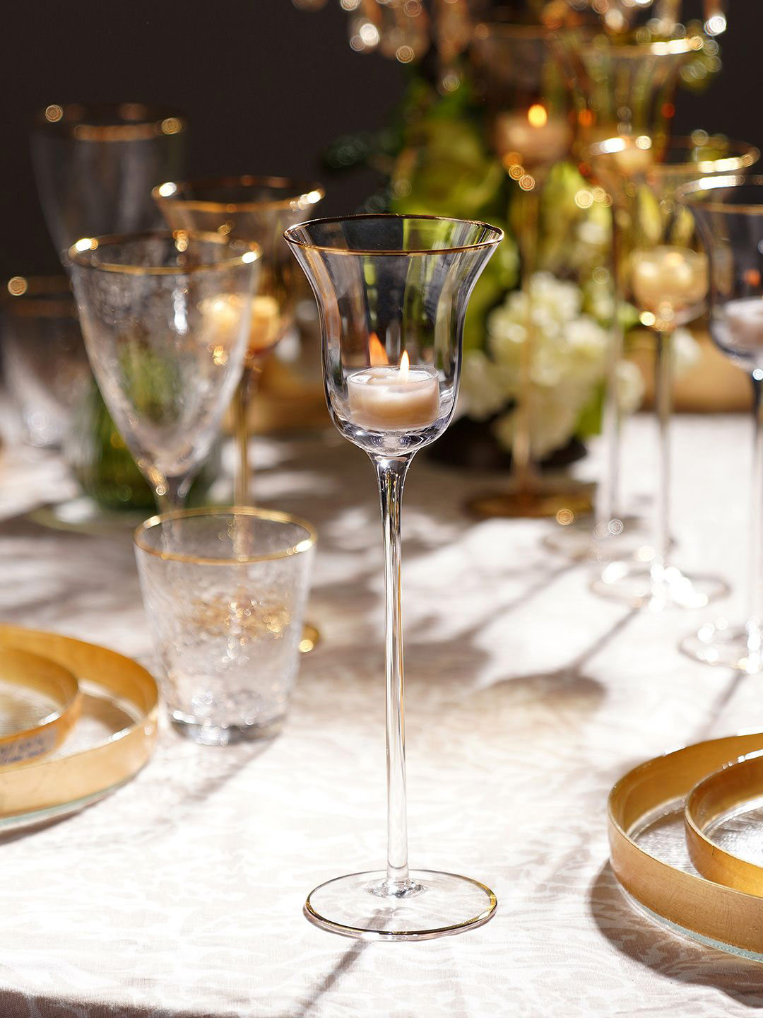 Pure Home and Living Grey & Gold Toned Glass Candle Holder