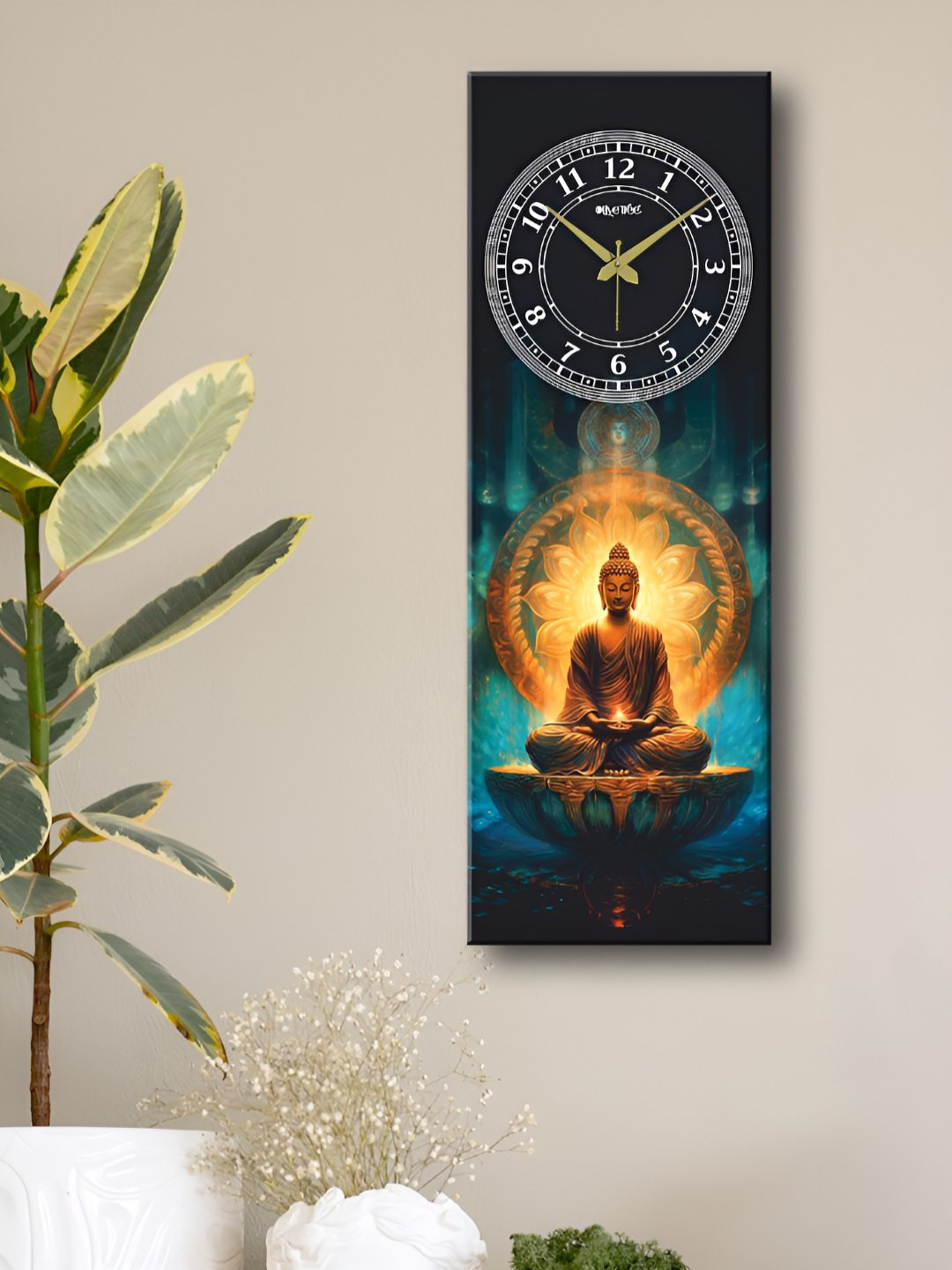 OLIVE TREE Wooden Designer Wood Silent Clock Rectangle Battery Analogue Buddha Wall Clock