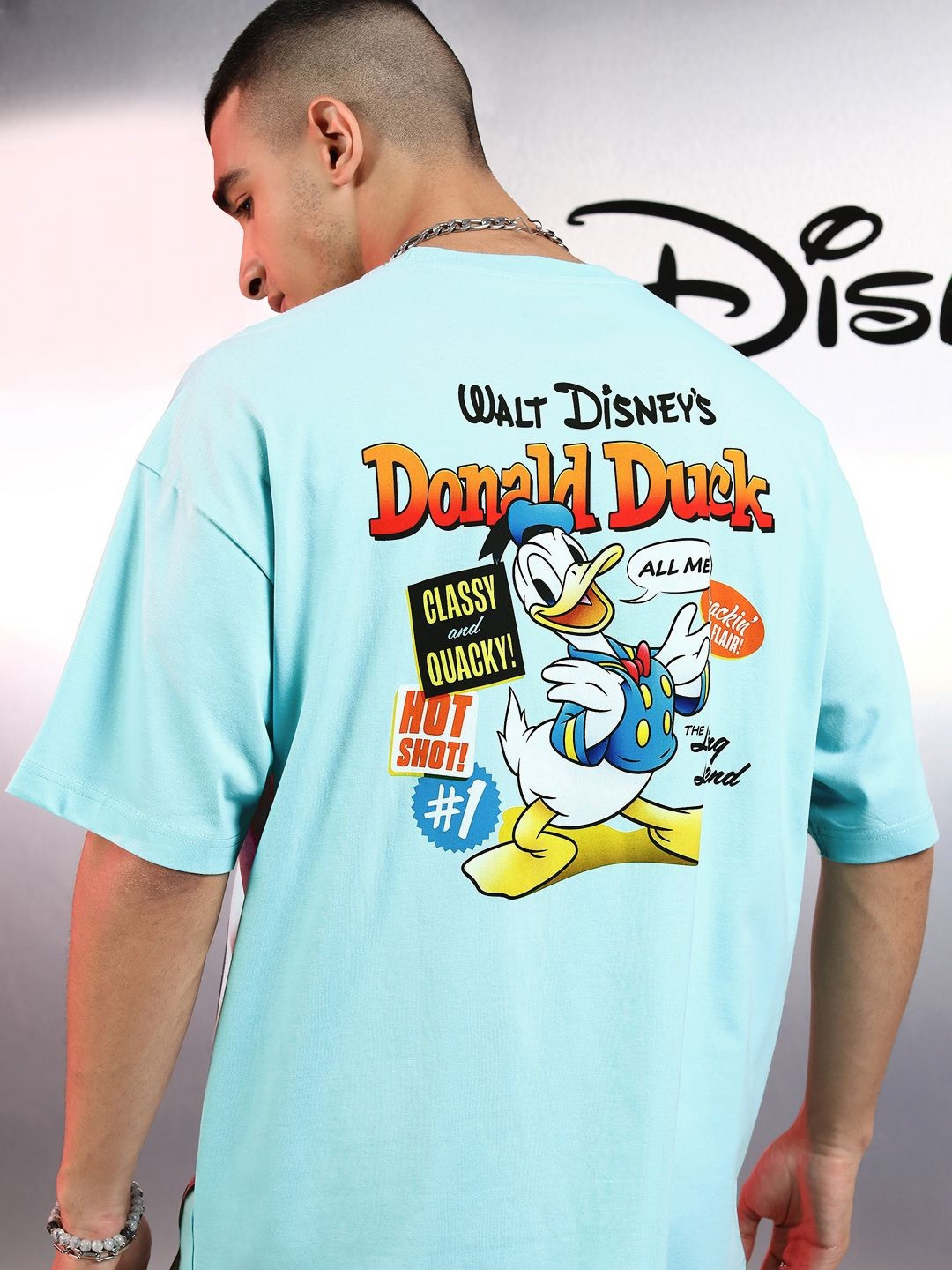 HIGHLANDER Men Graphic Printed Round Neck Cotton Oversized Donald Duck Tshirt
