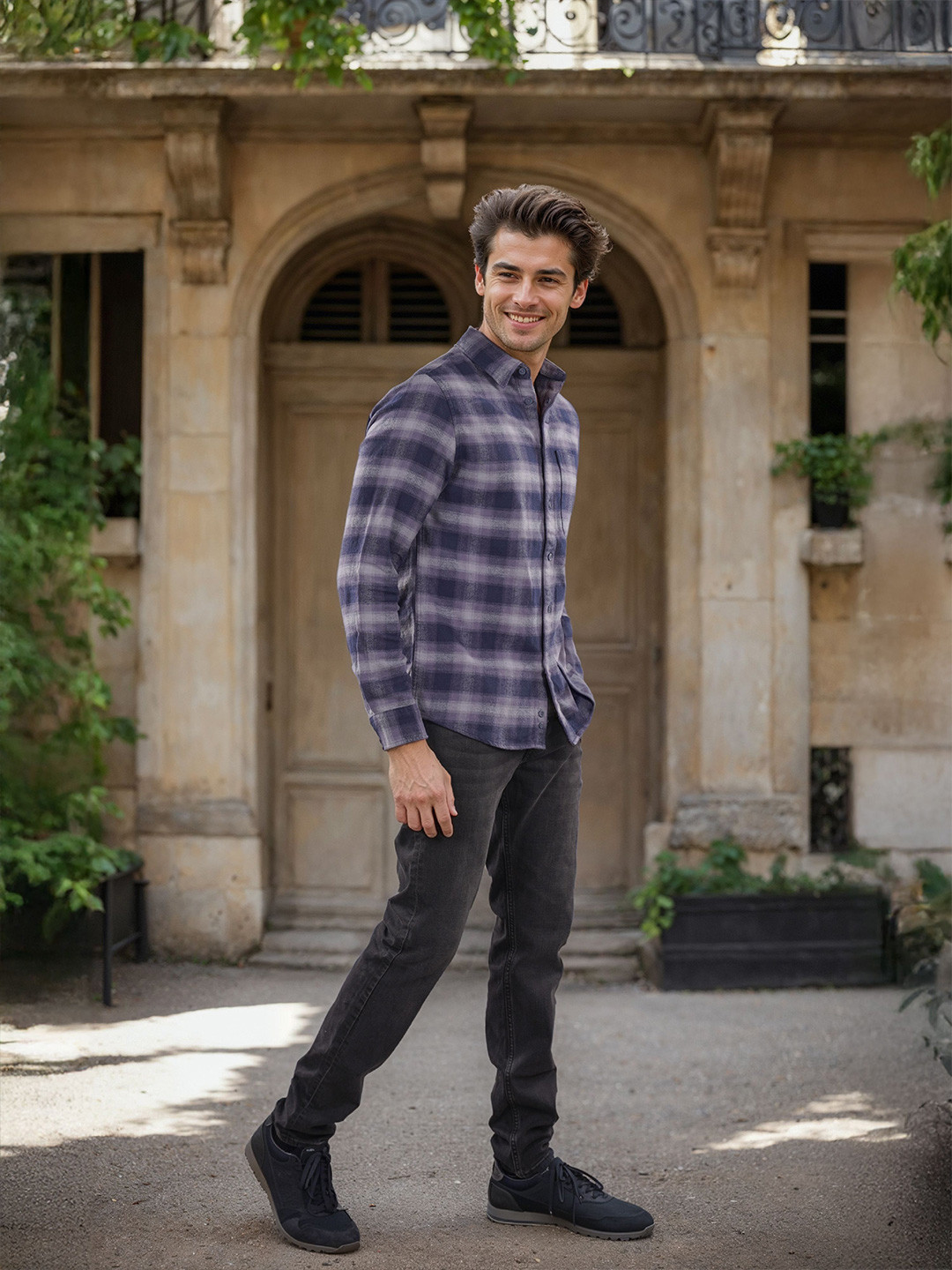 Celio Men Classic Spread Collar Tartan Checked Cotton Casual Shirt