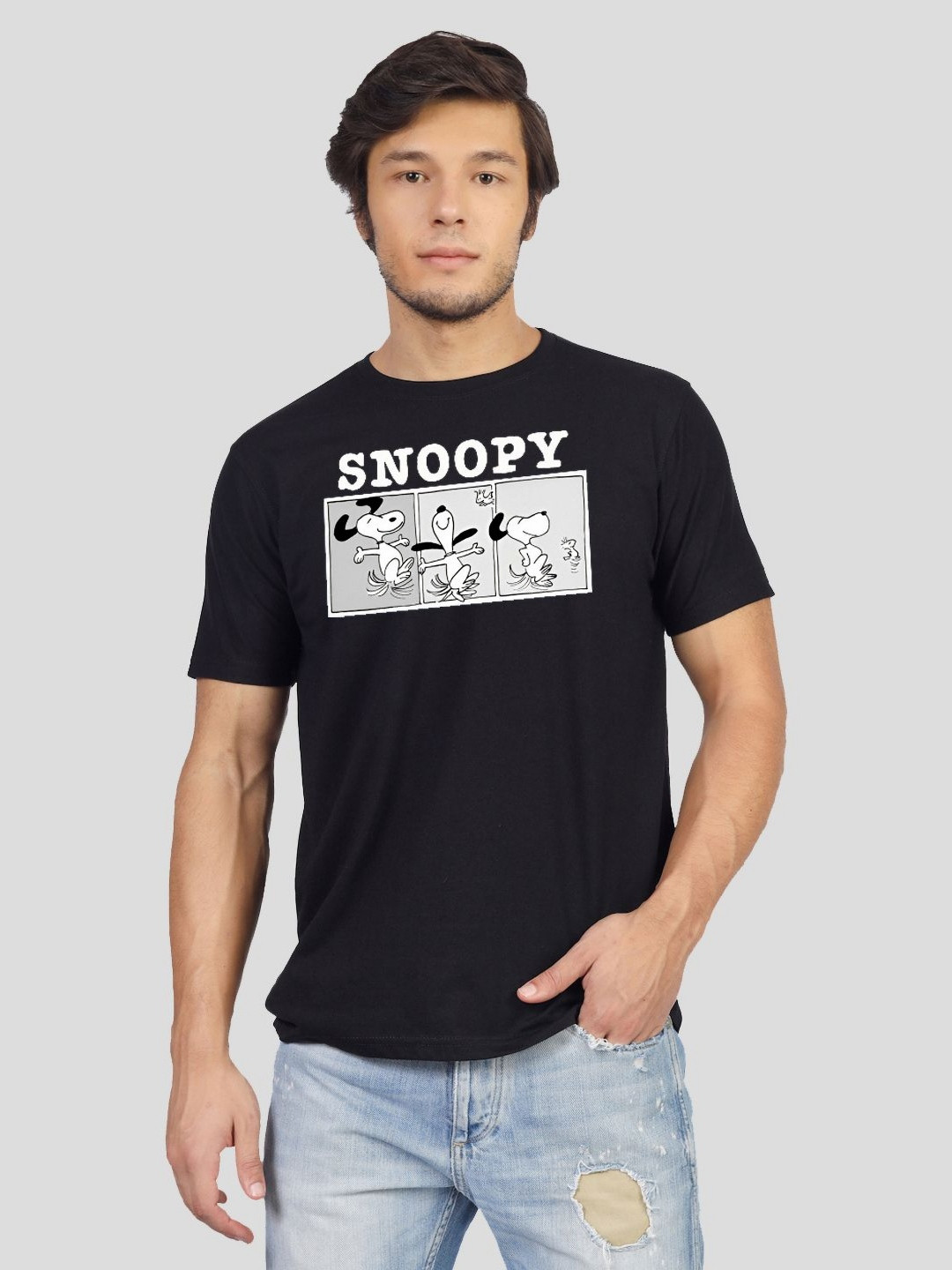 Greylongg Men Graphic Printed Round Neck Cotton Snoopy T-shirt
