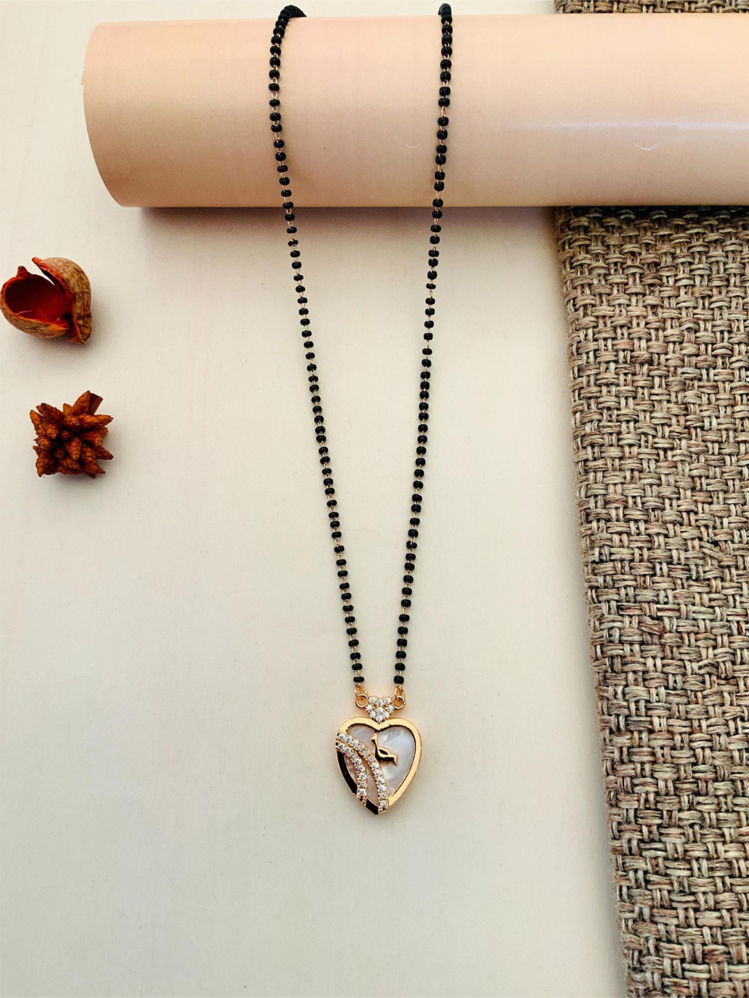 ABDESIGNS Rose Gold-Plated AD Stone Studded & Mother Pearl Beaded Mangalsutra