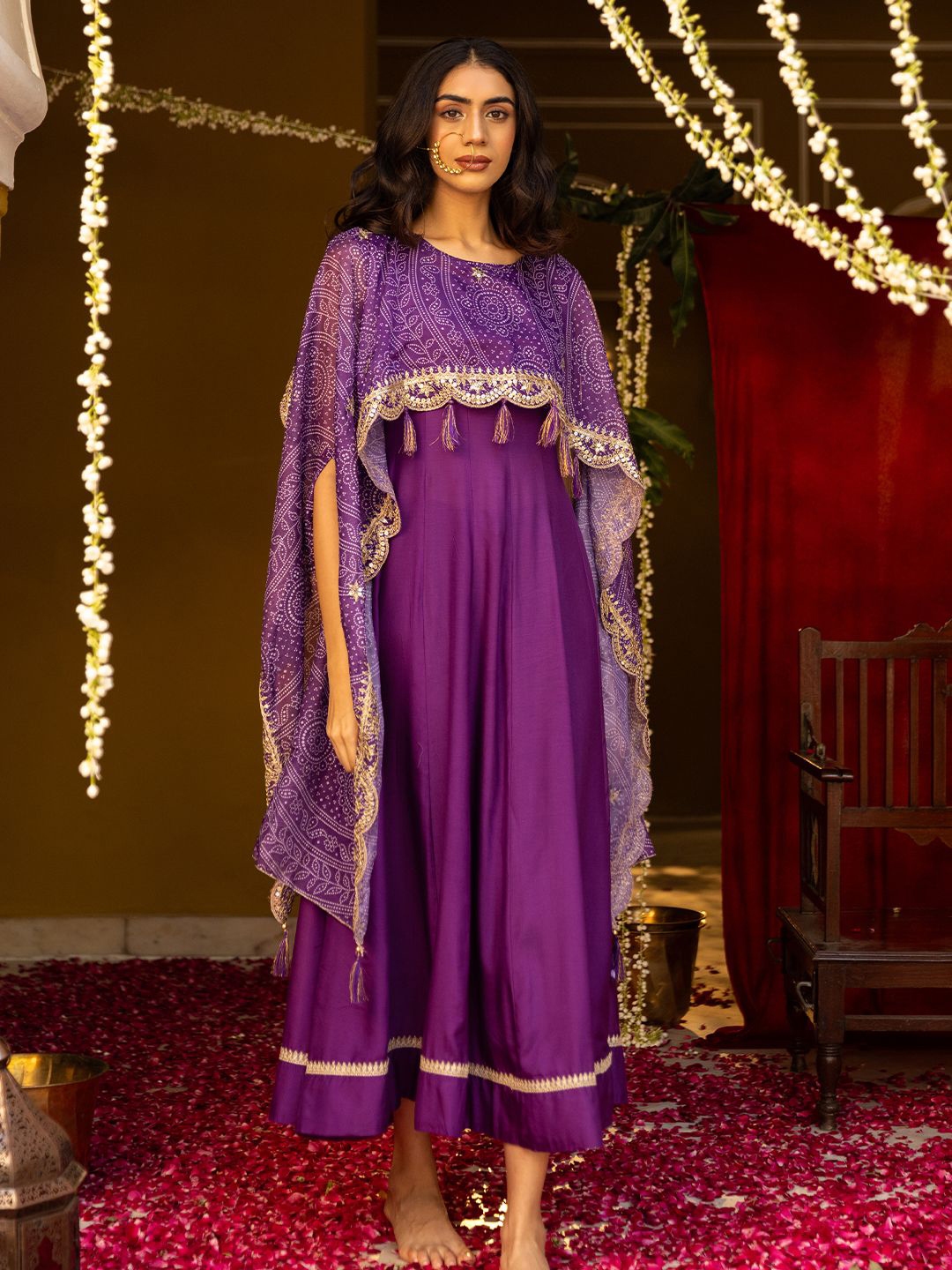 FASHOR Women Flared Sleeve Layered Crepe A Line Maxi Dress - Dresses for Women 31339474 | Myntra