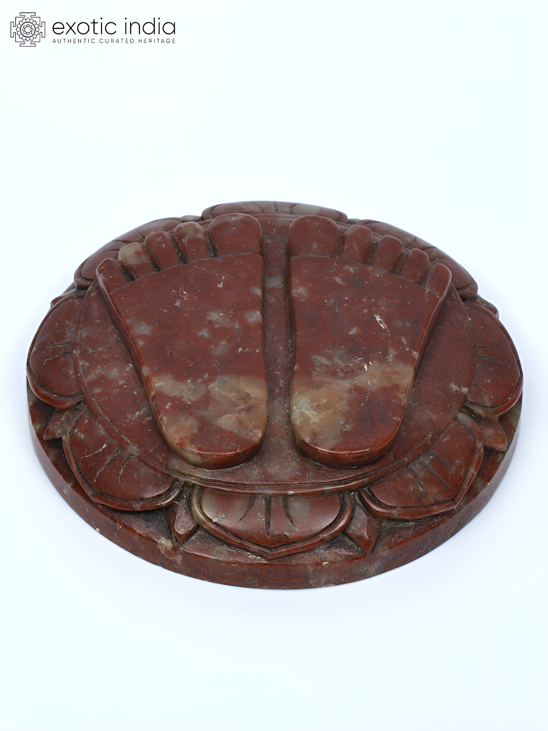 Exotic India Charan Paduka On Lotus Pedestal Brown Stone Natural Prayer Room Tiny Showpiece - 0.8 Inches