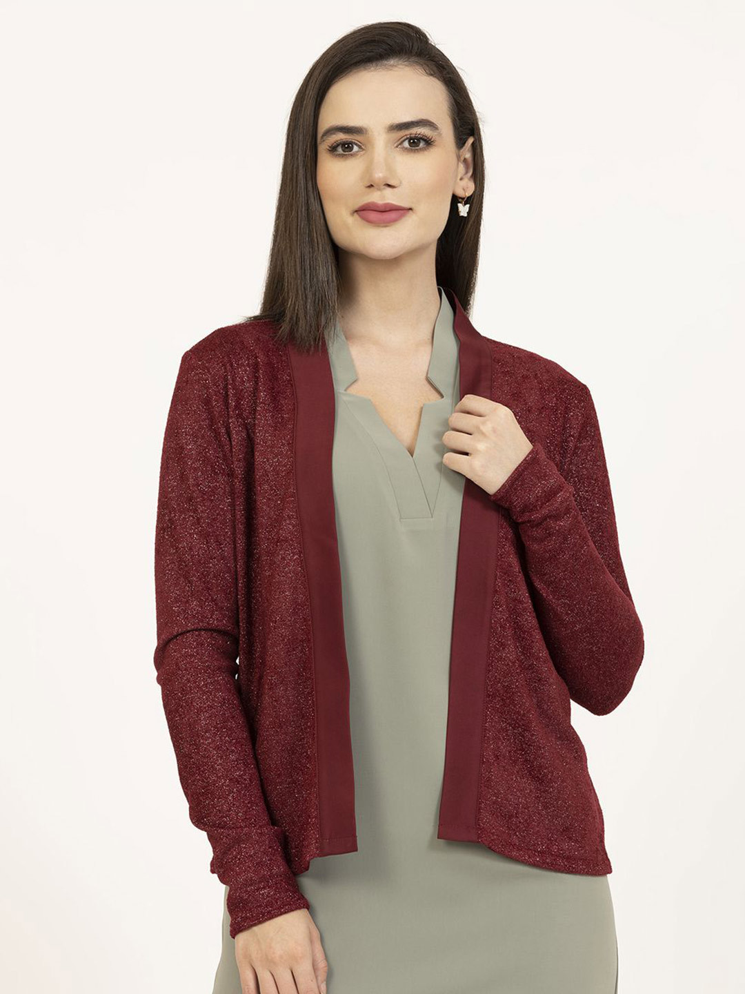 OFFICE & YOU Self Design Open Front Shrug