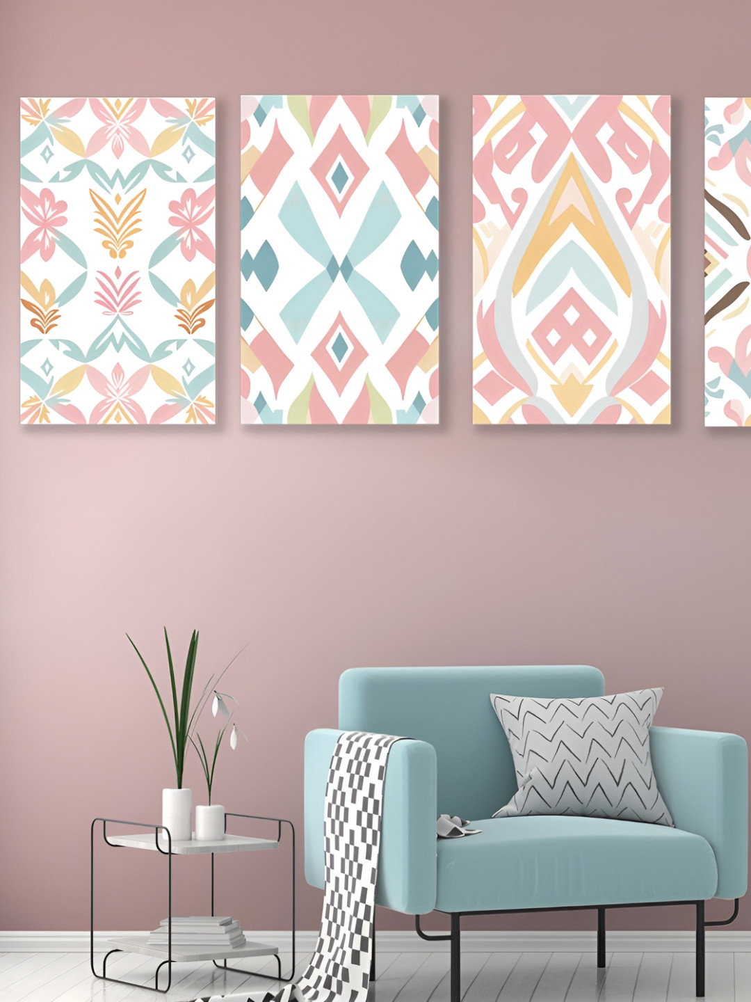 nestroots White & Pink 4 Pieces Canvas Paintings Wall Aarts