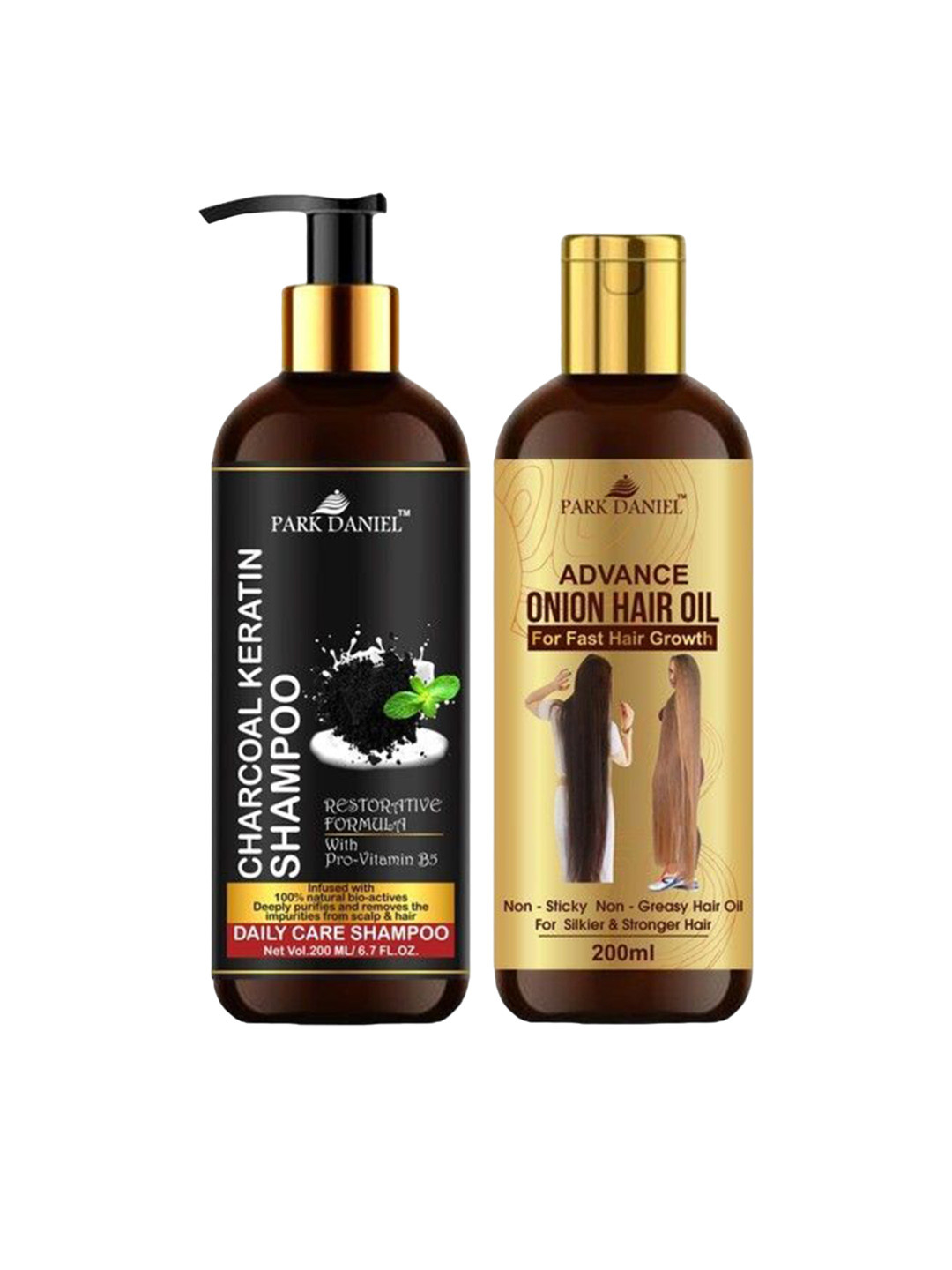 Park Daniel Set of Charcoal Keratin Shampoo & Advance Onion Hair Oil - 200 ml each