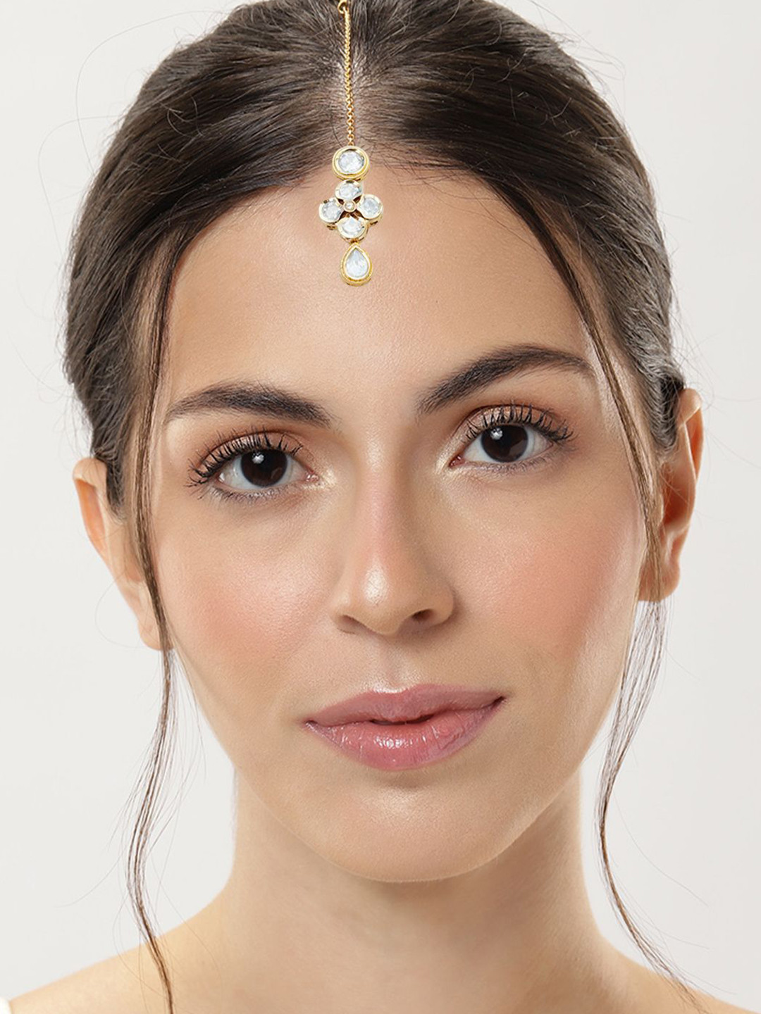 ABDESIGNS Gold-Plated Polki Kundan Stone Studded Maang Tikka