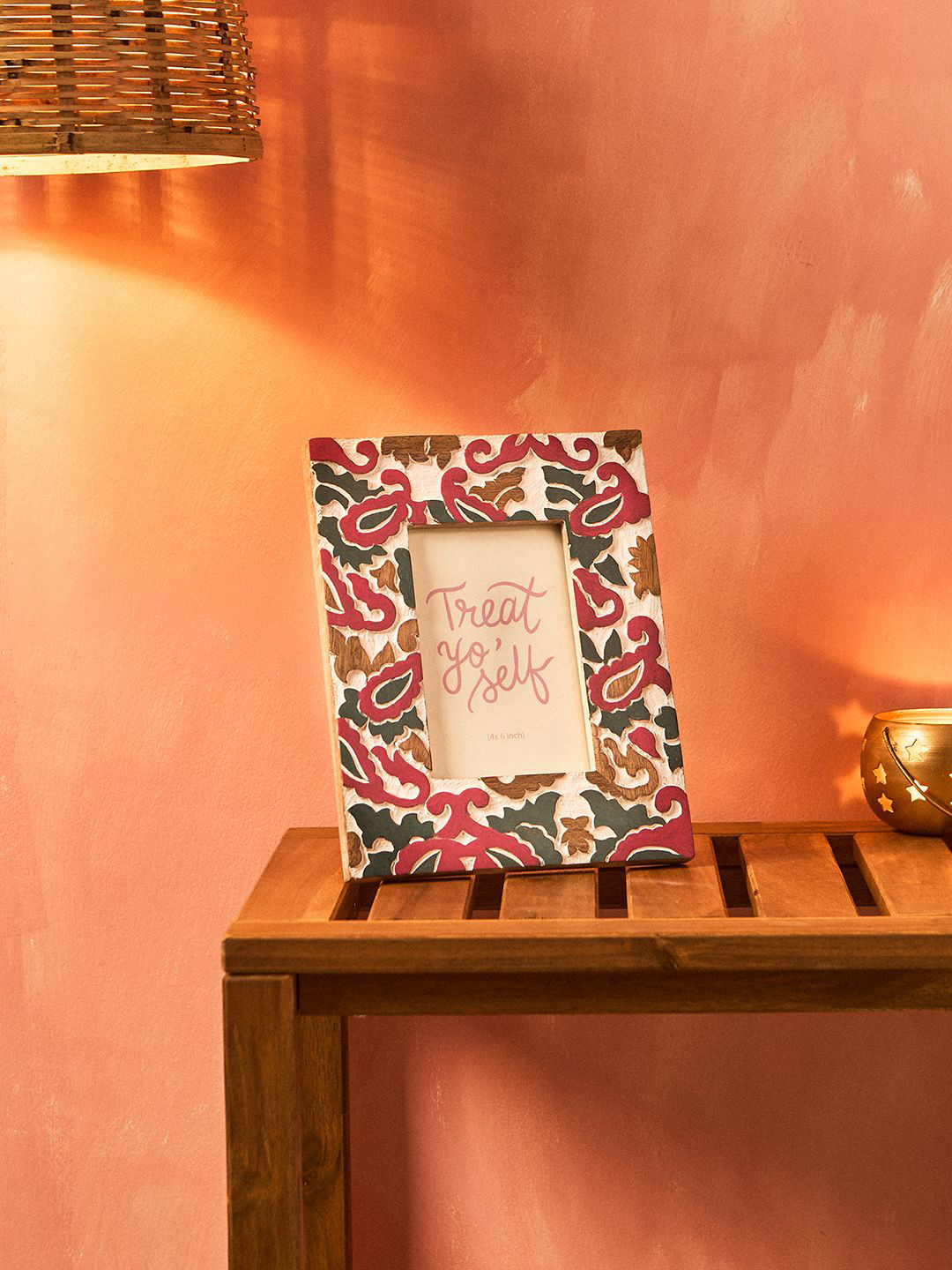 Chumbak Pink & Blue Paisleys Jharoka Wooden Table Photo Frame