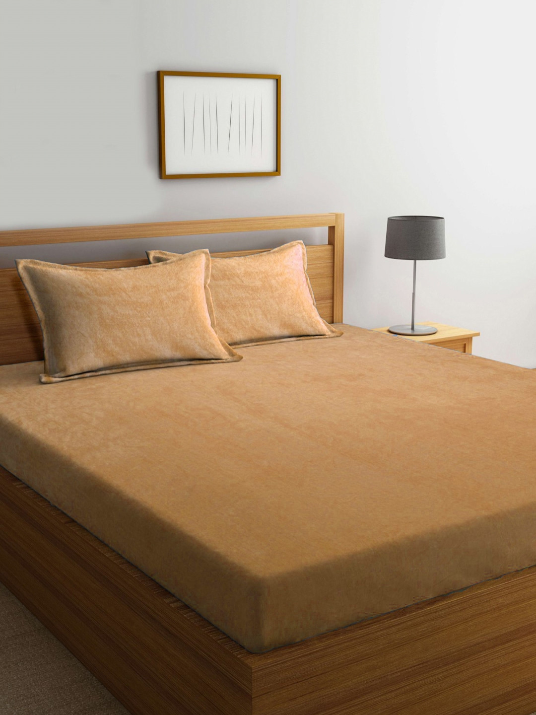 THE little BIG STORE Gold-Toned Fitted Woolen King Bedsheet Set 1.98 m x 1.82 m x 20.32 cm