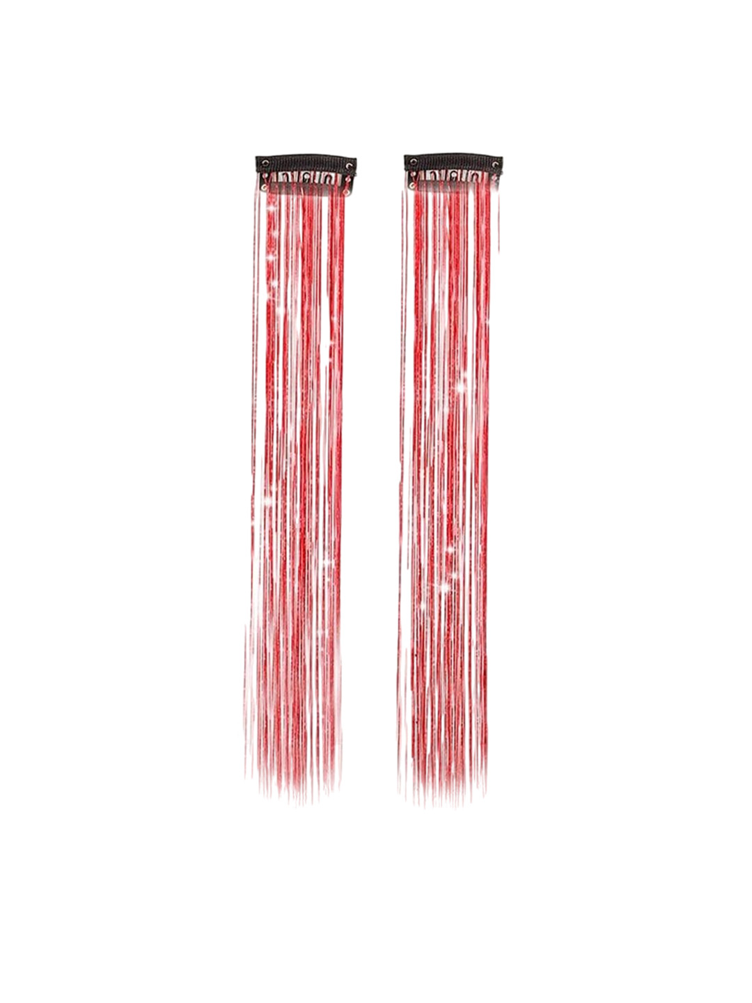 D-Divine Set Of 2 Tinsel Clip-In Straight Coloured Strand Hair Extensions 50.8 cm - Red