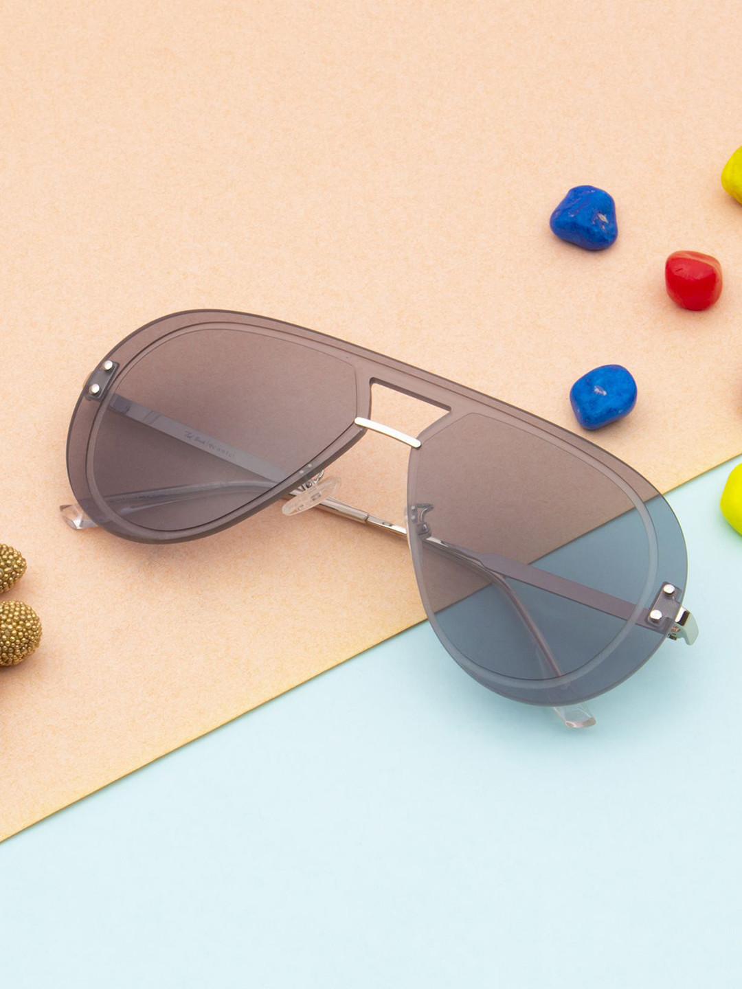 Ted Smith Unisex Aviator Sunglasses with UV Protected Lens NOLIMIT_C3-SILVER