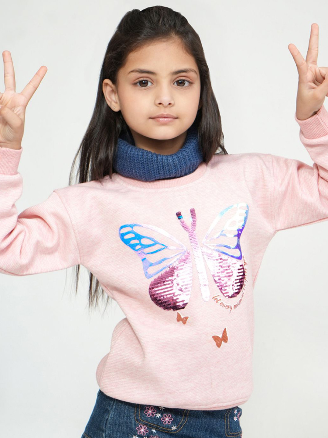 PAMPOLINA Girls Embellished Turtle Neck Sweatshirt