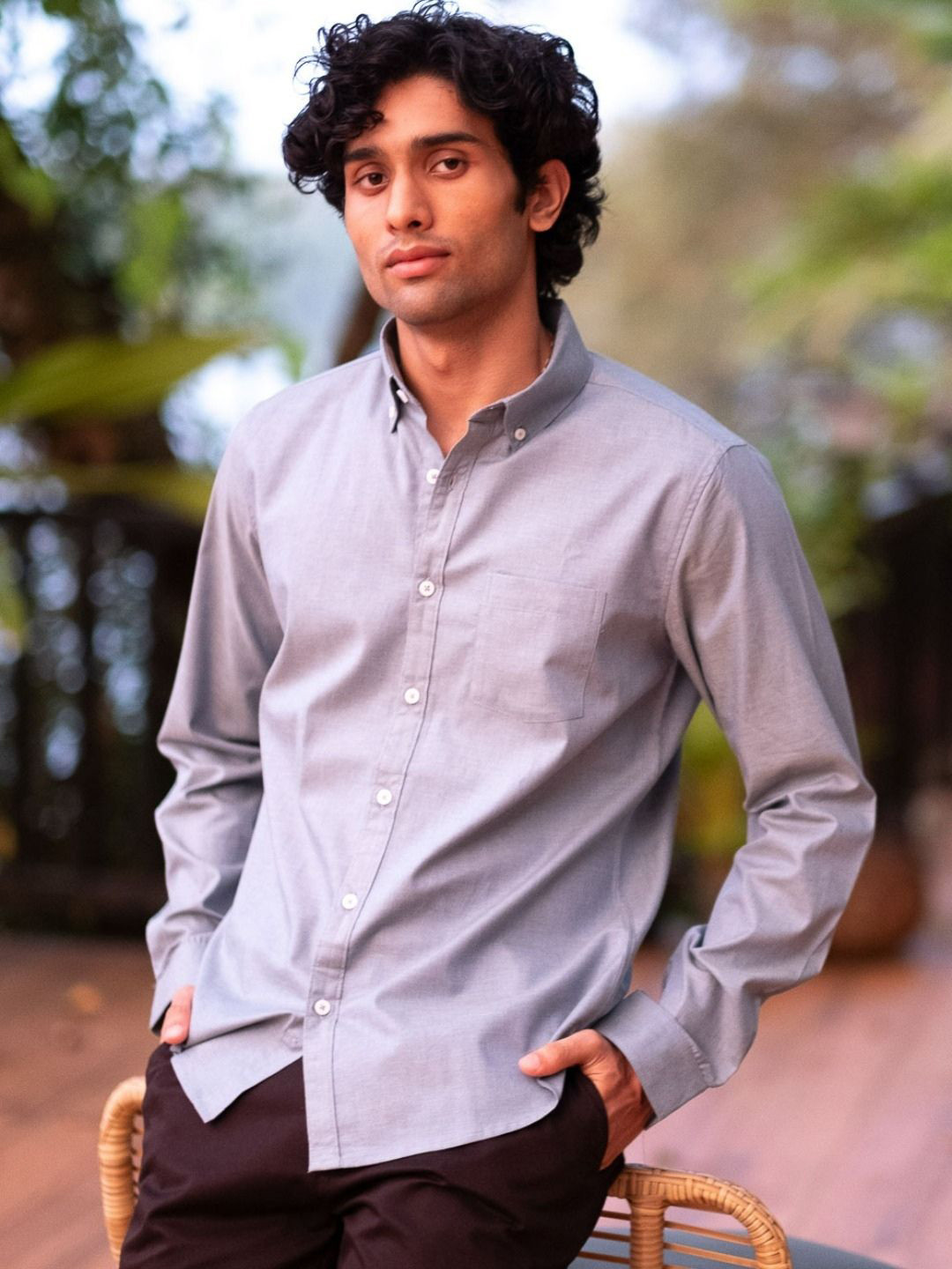 Creatures of Habit Men Classic Button-Down Collar Solid Organic Cotton Casual Shirt