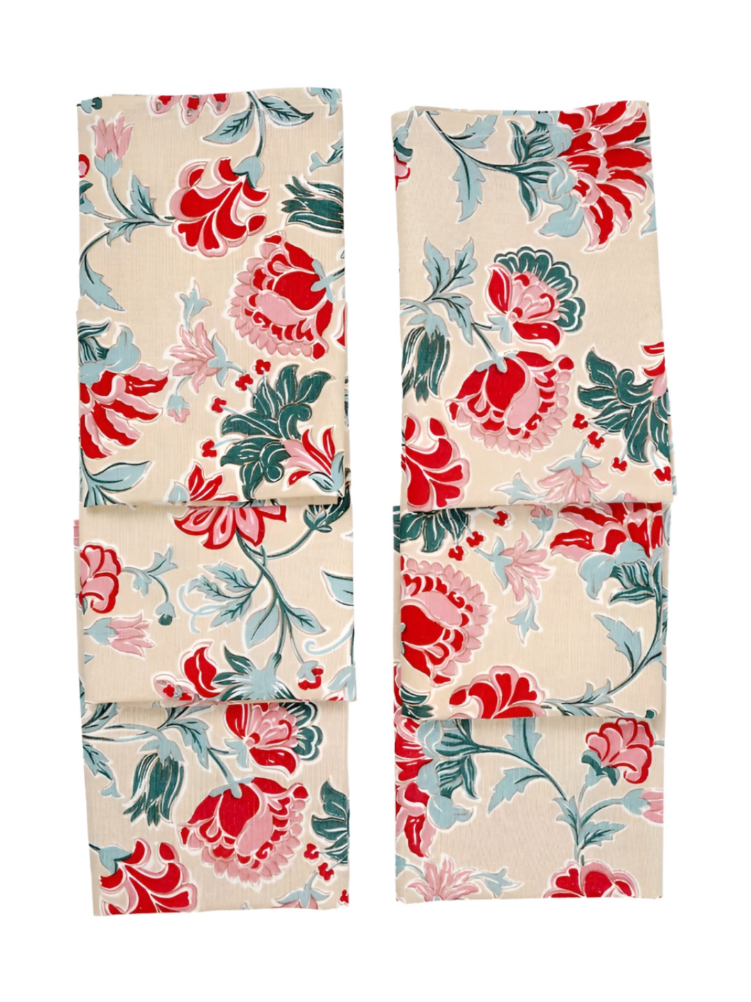 Ratan Cart Cream-Colored & Pink 6 Pieces Floral Printed Pure Cotton Table Napkins
