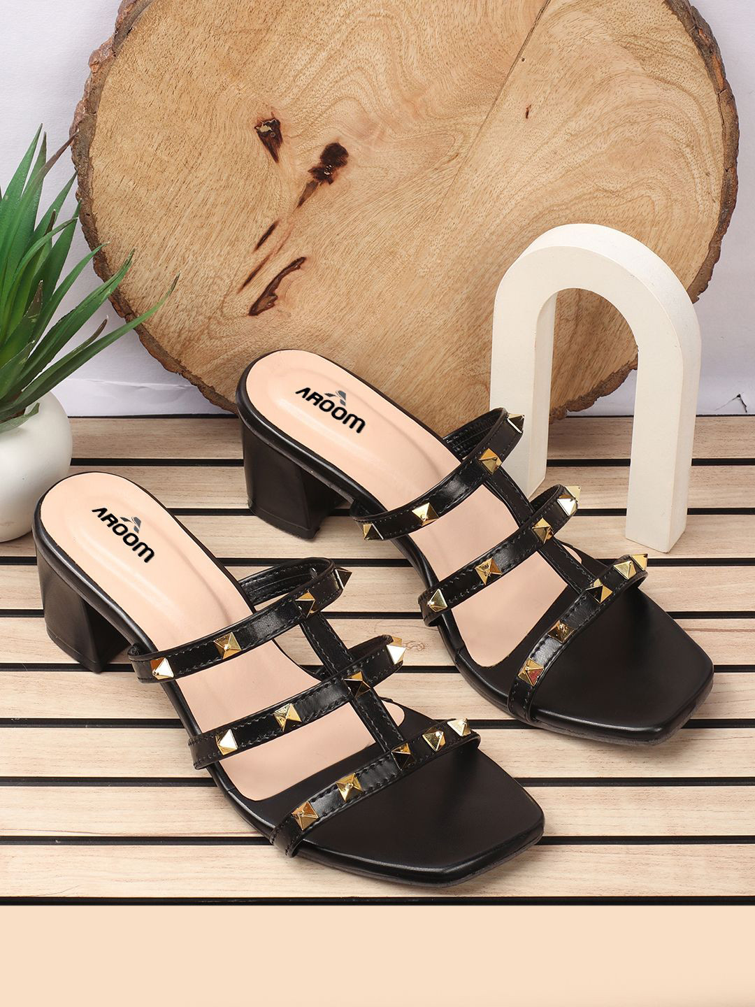 AROOM Women Square Toe Comfort Block Heels Sandals