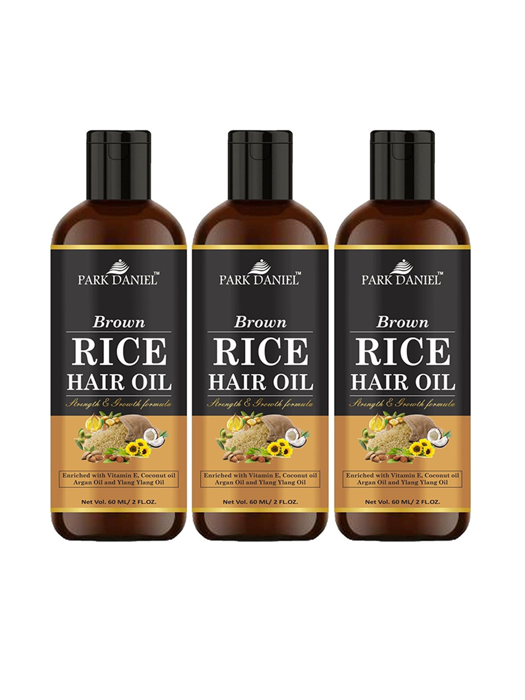 Park Daniel Set Of 3 Brown Rice Hair Oil for Strength & Growth - 60 ml Each