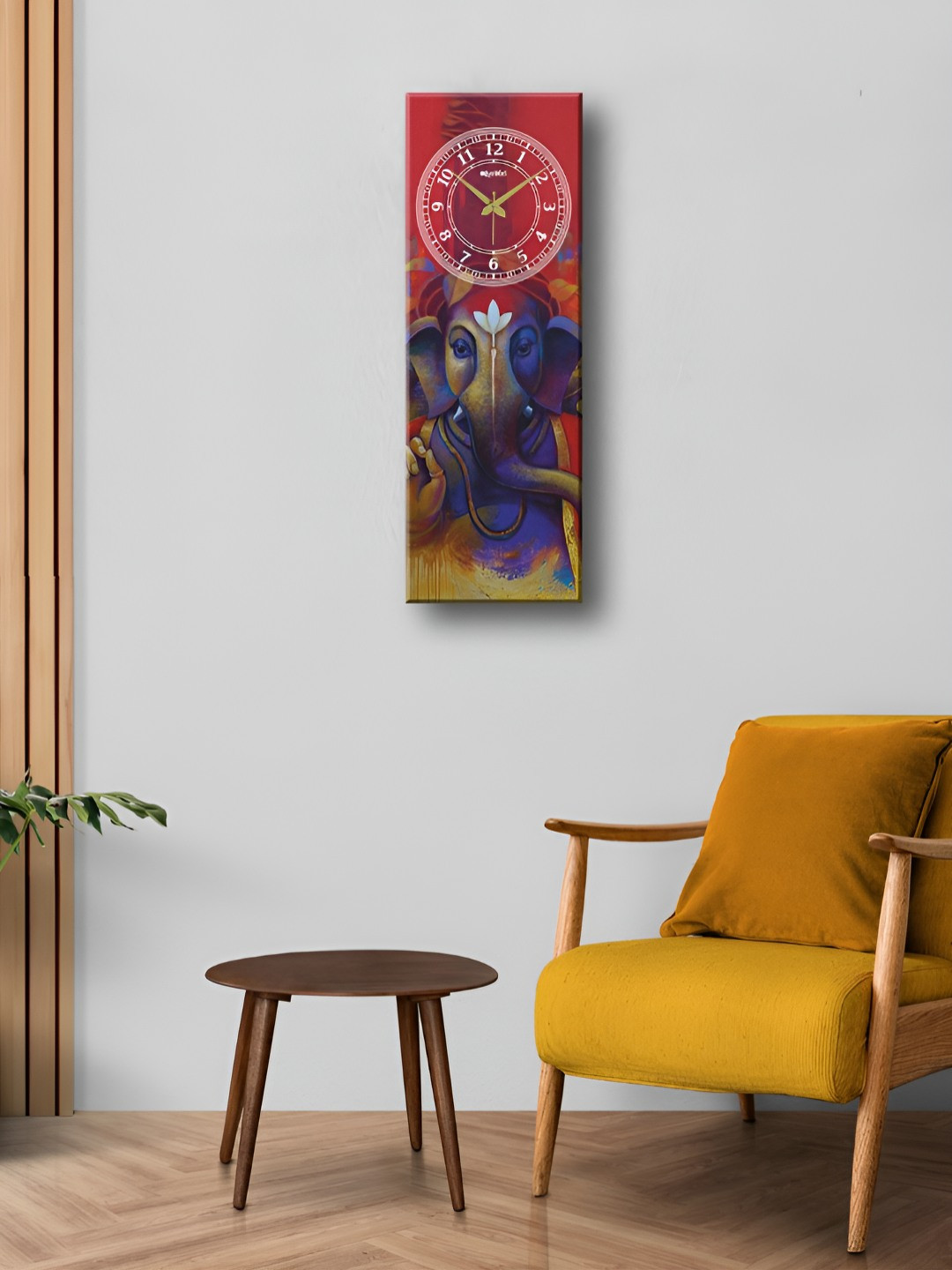 OLIVE TREE Red & Blue Lord Ganesha Printed Rectangle Wooden Contemporary Wall Clock