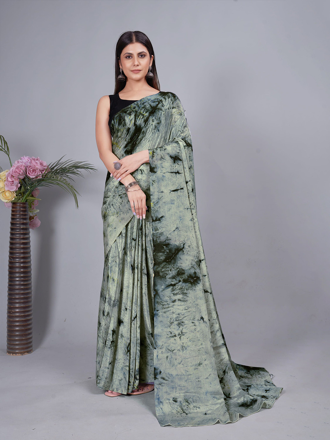 V3 FASHION STUDIO Pure Chiffon Ready to Wear Jamdani Saree
