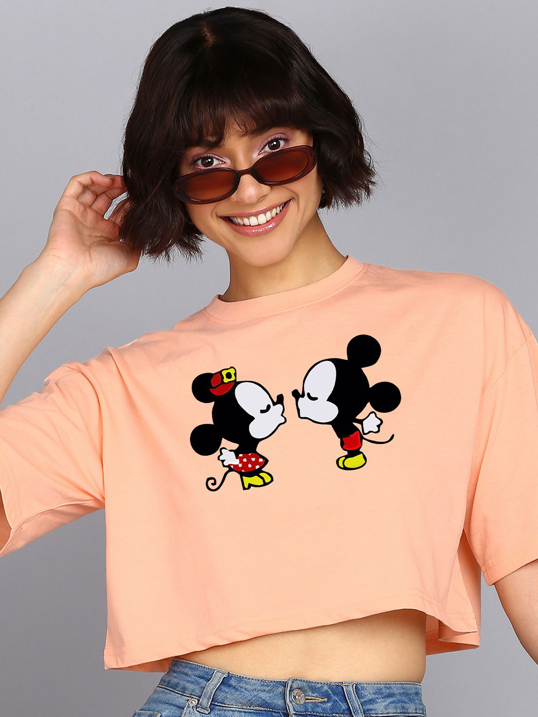 Adyavastram crop cartoon (1) Women Printed Cotton Boxy Crop Top