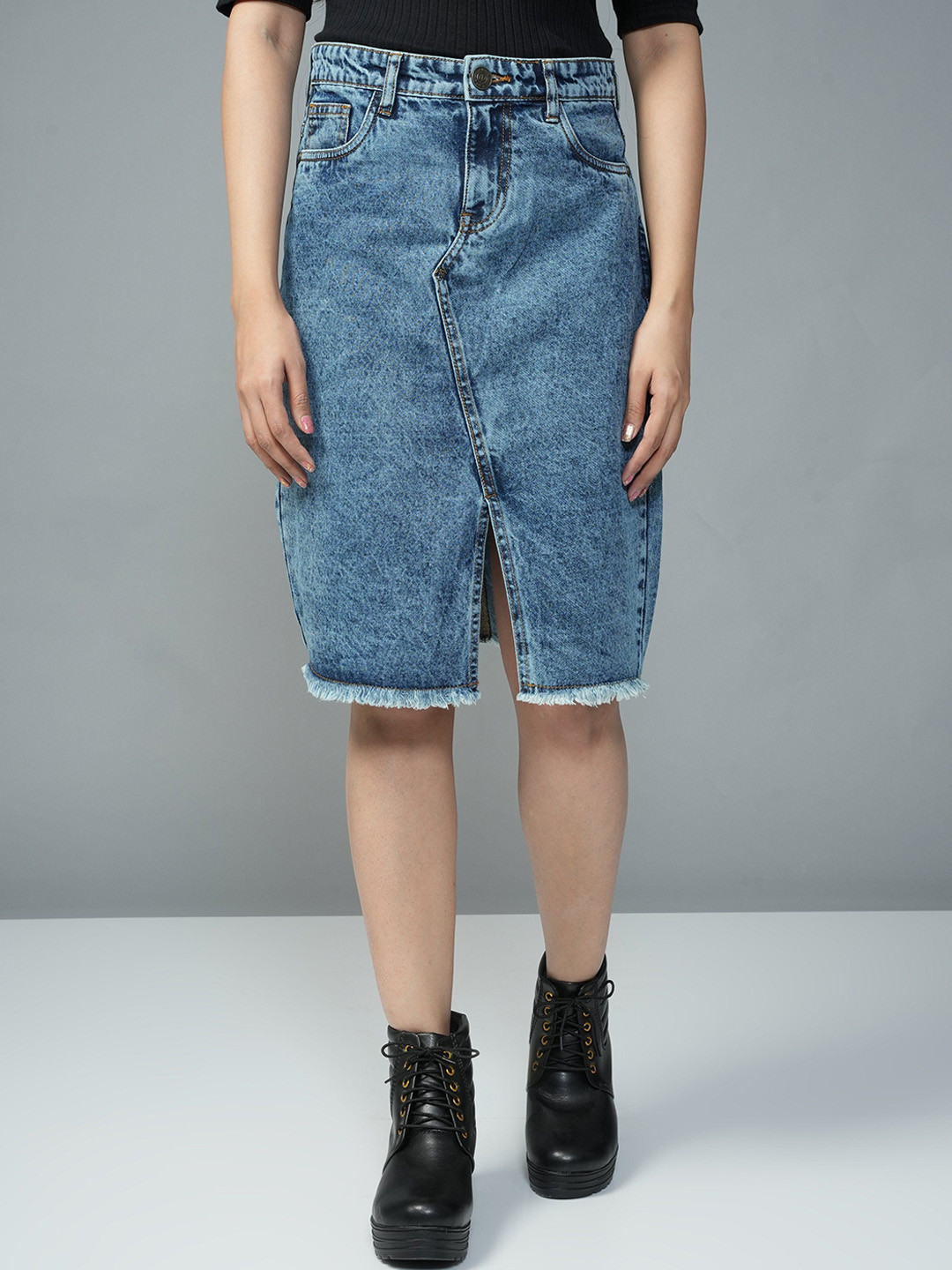 URBAN POCHE Women High-Rise Denim A-Line Skirt