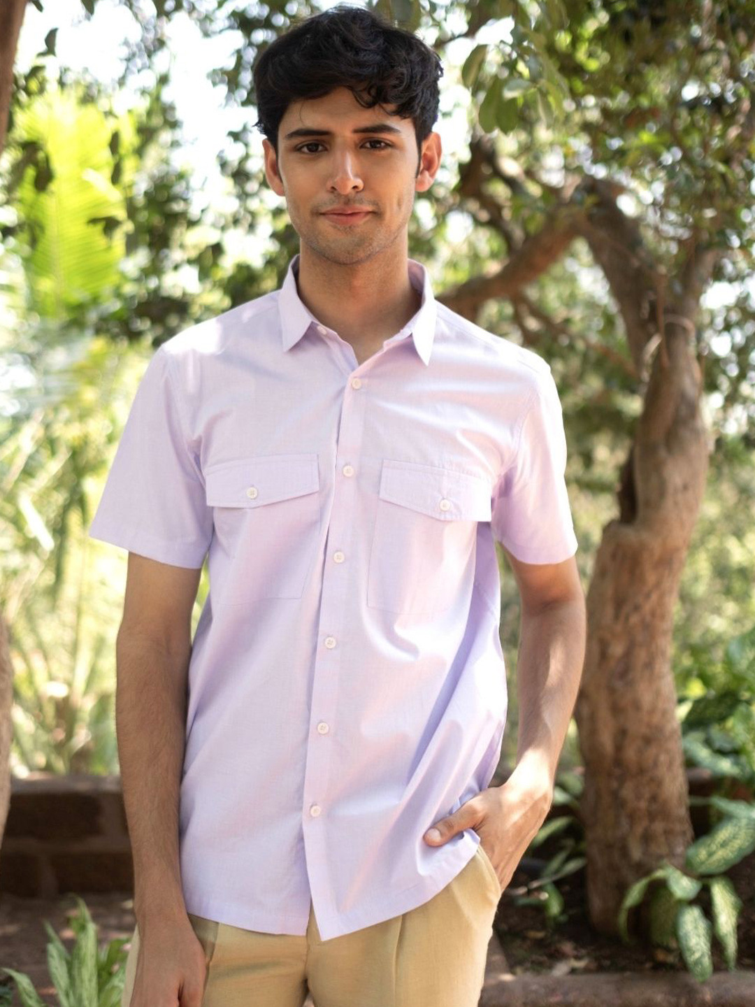 Creatures of Habit Men Egyptian Cotton Double Pocket Short Sleeve Shirt
