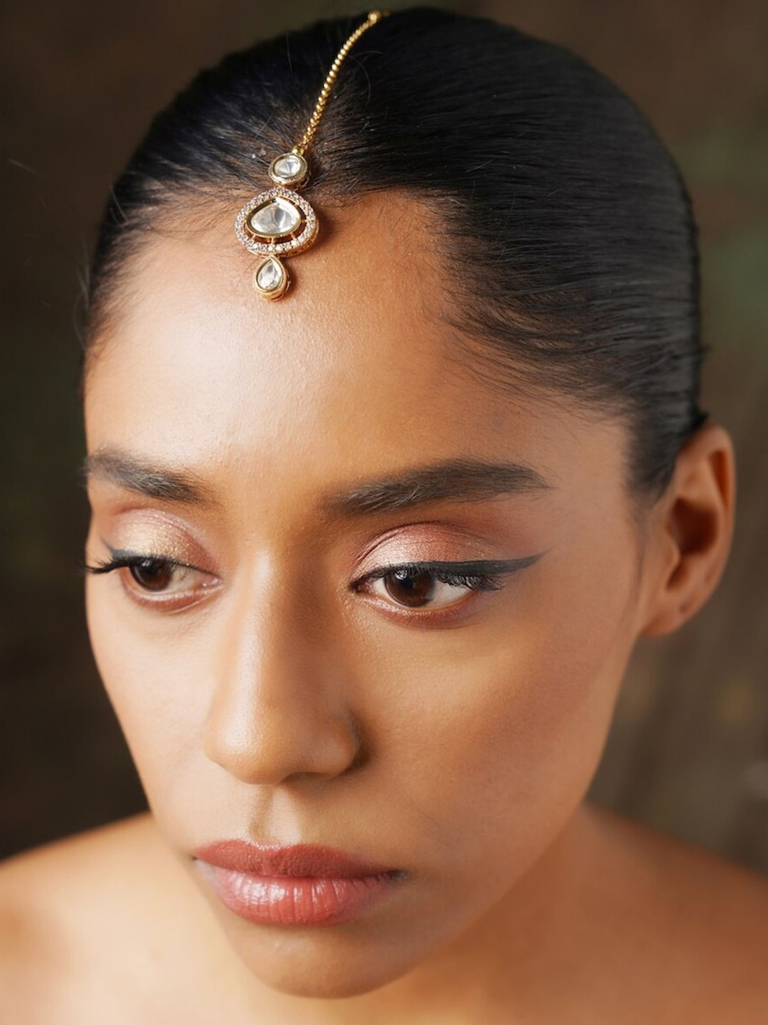 ABDESIGNS Gold-Plated Polki Kundan Studded and Pearls Beaded Maang Tikka