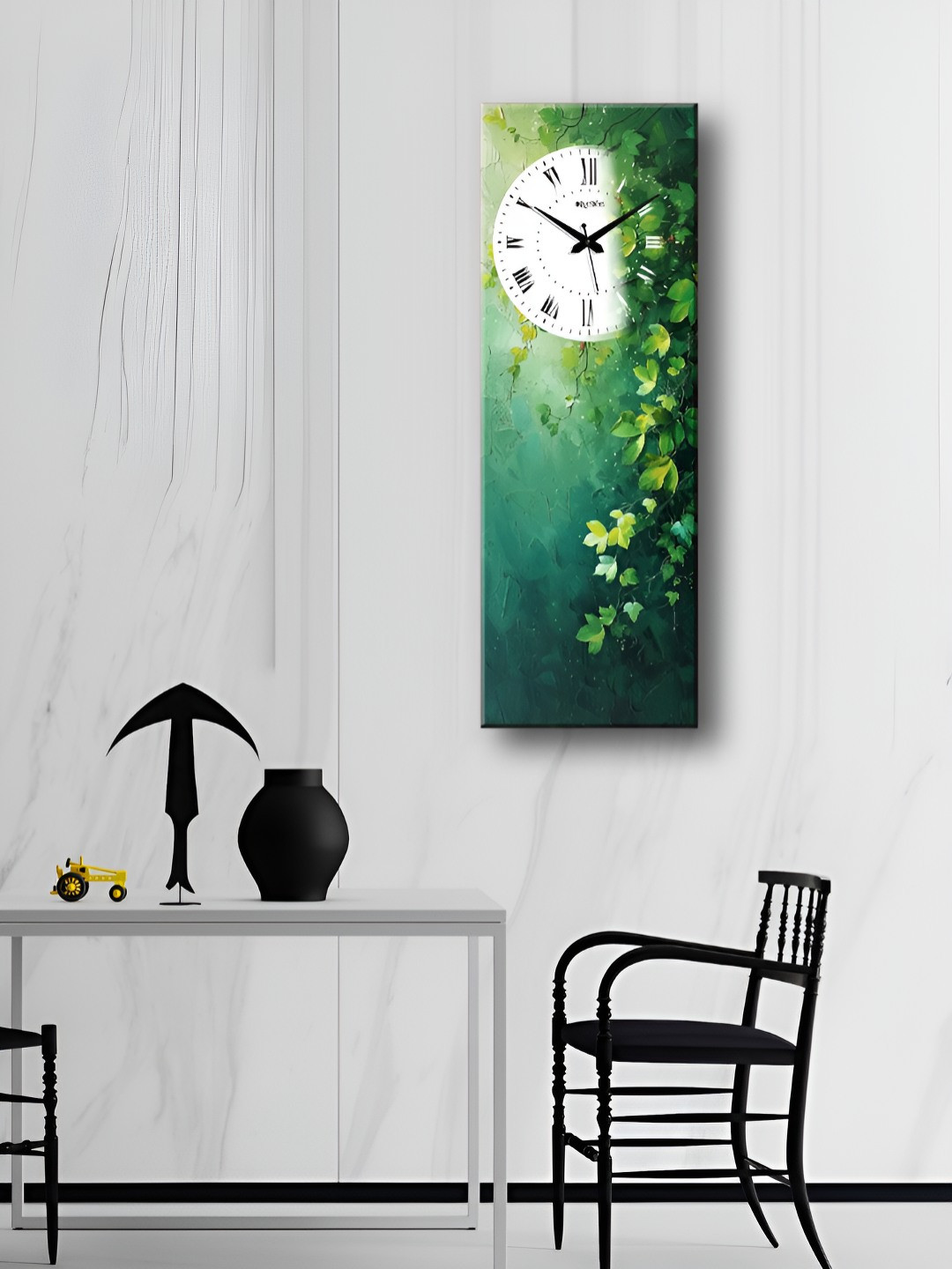 OLIVE TREE Green and White Printed Wooden Contemporary Analogue Wall Clock