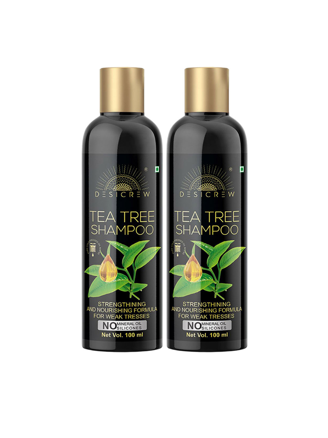 Desi Crew Set Of 2 Tea Tree Shampoo with Strengthening & Nourishing Formula - 100 ml Each
