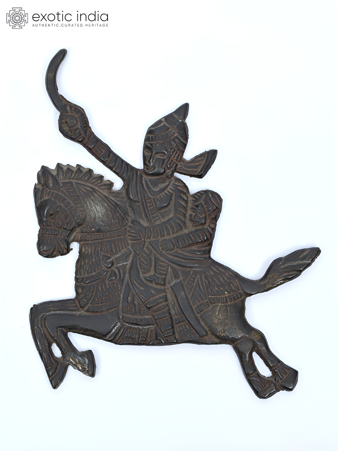 Exotic India Rani Lakshmi Bai Black Brass Metallic Prayer Room Small Showpiece - 5.2 Inches