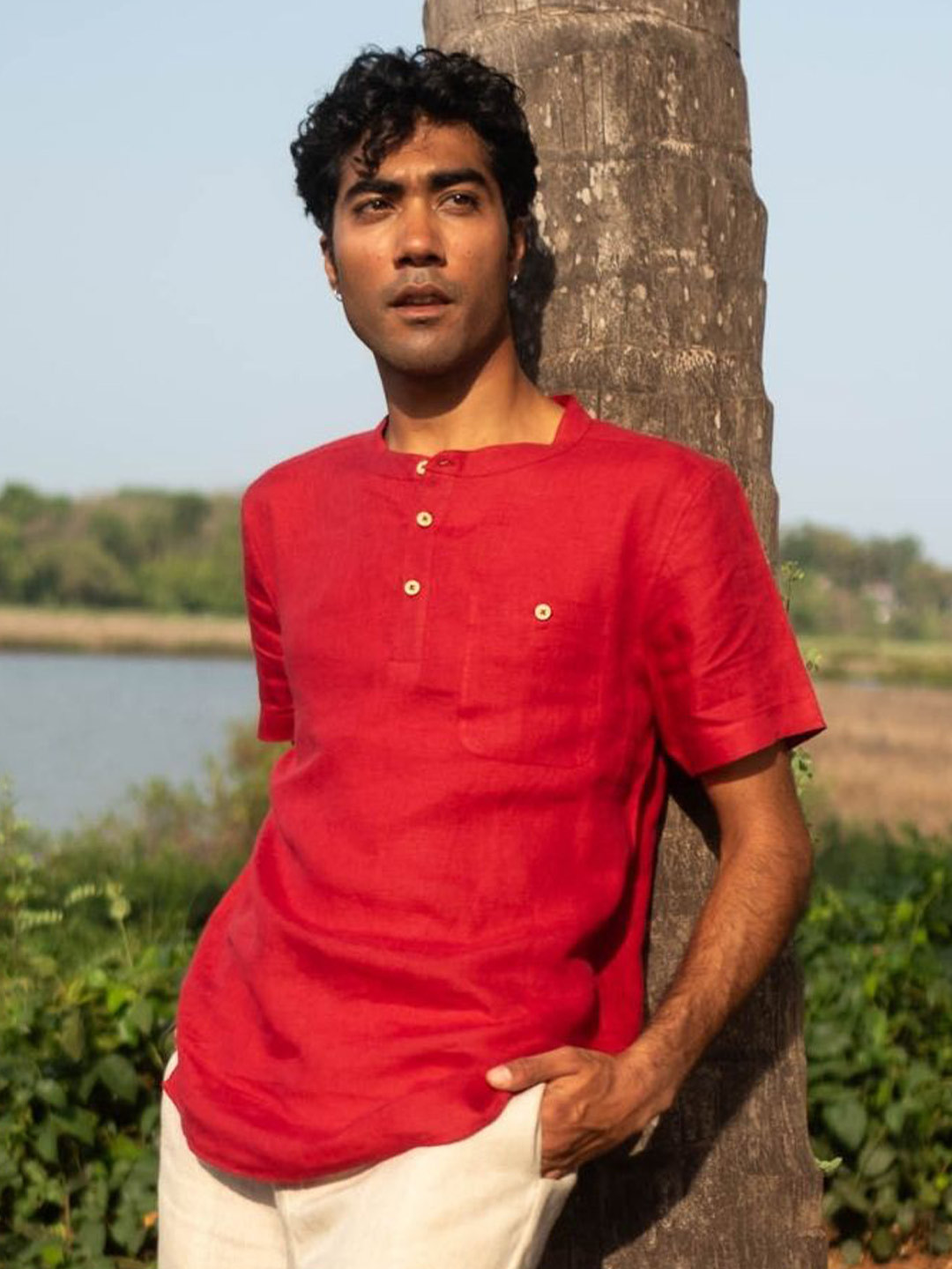 Creatures of Habit Band Collar Linen Bandhgala Shirt