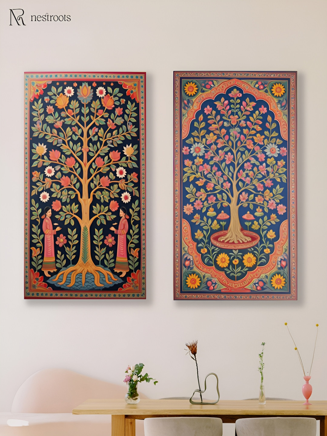 nestroots Tree Of Life Canvas 2 Piece Wall Rectangle Paintings Wall Art - 48 x 24In