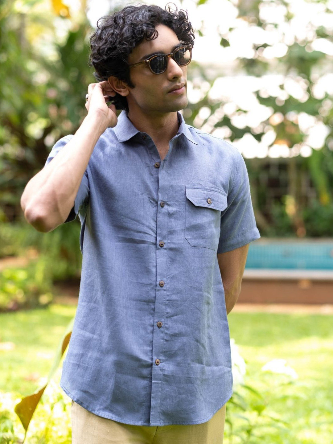Creatures of Habit Men Linen Short Sleeve Shirt