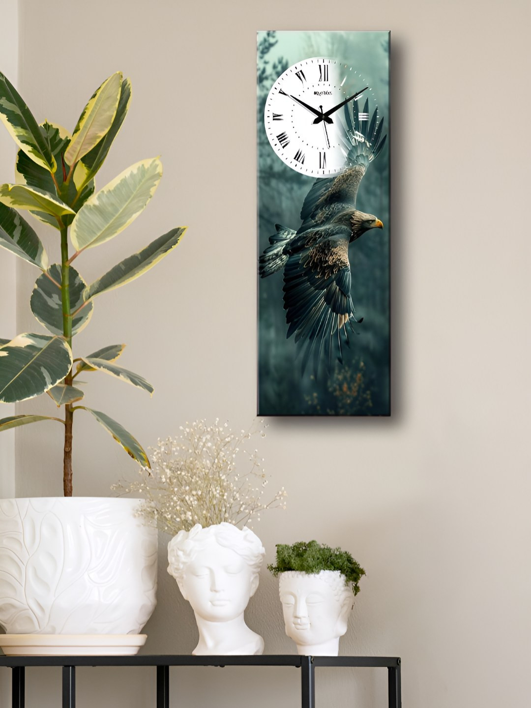 OLIVE TREE Green and White Printed Wooden Contemporary Analogue Wall Clock