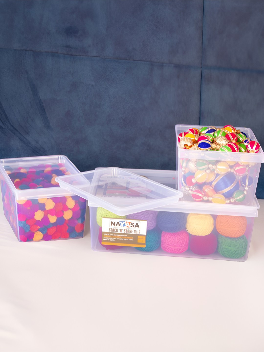 Nayasa Stack N Store Transparent Plastic Stackable 3 Piece Flip Top Canister