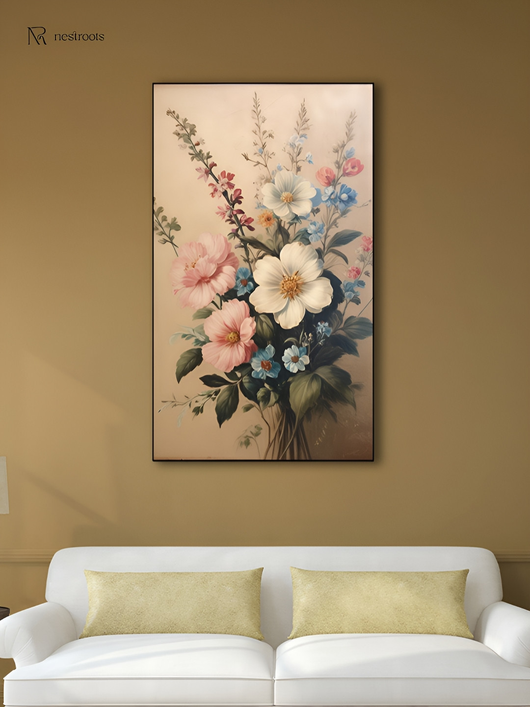 nestroots Beige & Pink Floral Printed Canvas Paintings Wall Arts
