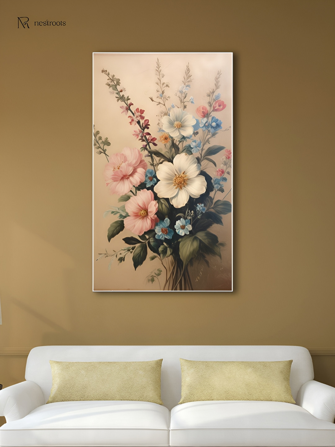 nestroots White & Pink Canvas Vibrant Flowers in Vase Paintings Wall Arts