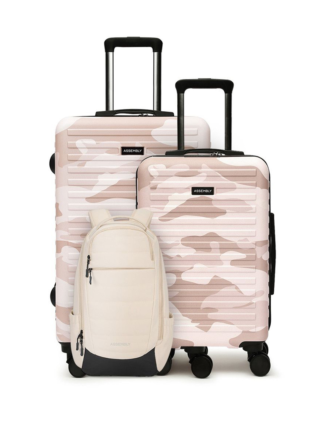 Assembly Camo Peach Set of 2 Printed Trolley Bags 20 & 24 Inches with Laptop Backpack