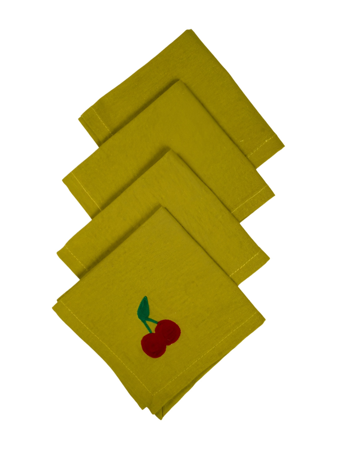 Ratan Cart Olive Green 4 Pieces Cherry Embroidered Pure Cotton Table Napkins