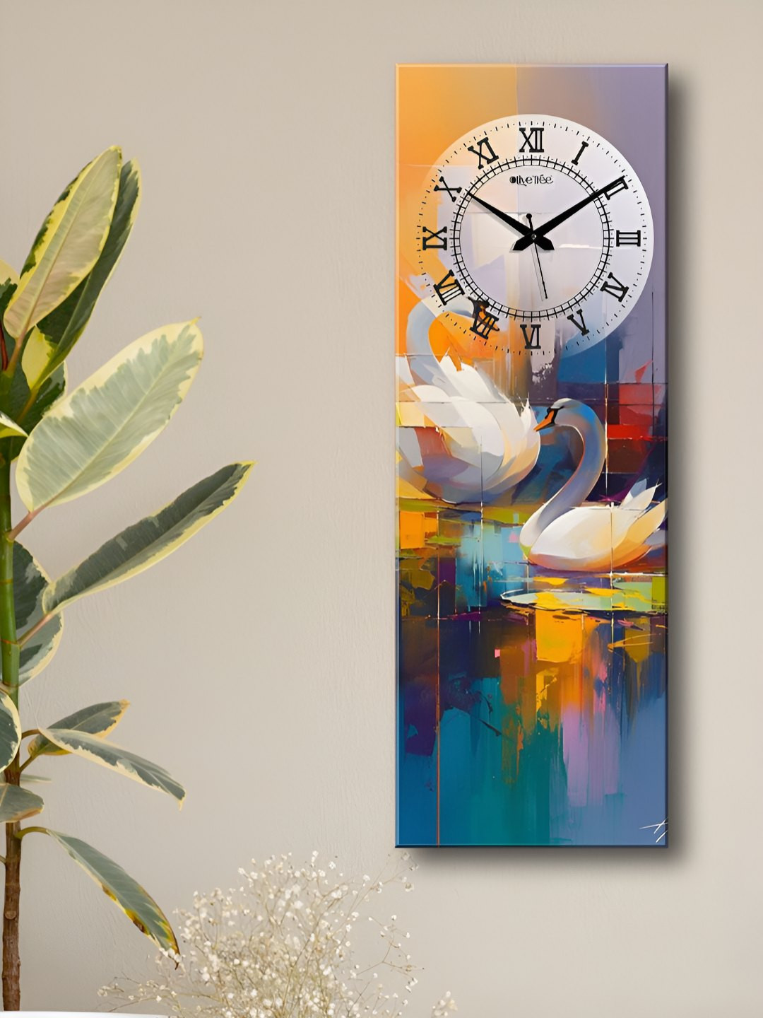 OLIVE TREE Wooden Designer Wood Silent Clock Rectangle Battery Analogue Swan Wall Clock