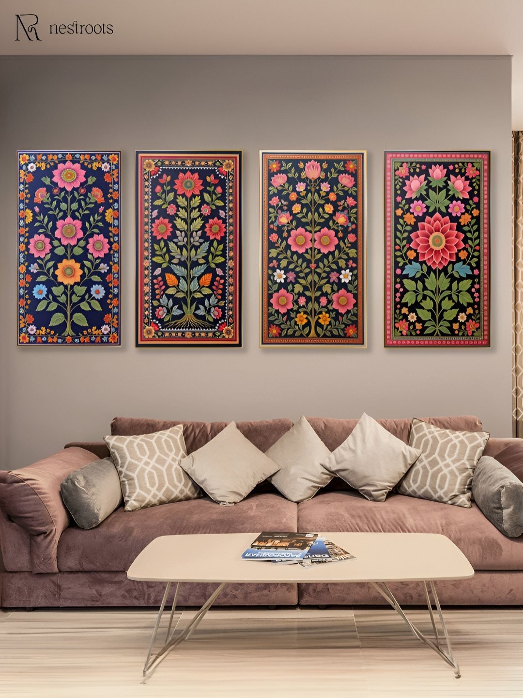nestroots Vibrant Canvas 4 Piece Wall Rectangle Paintings Wall Art -48 x 24 In