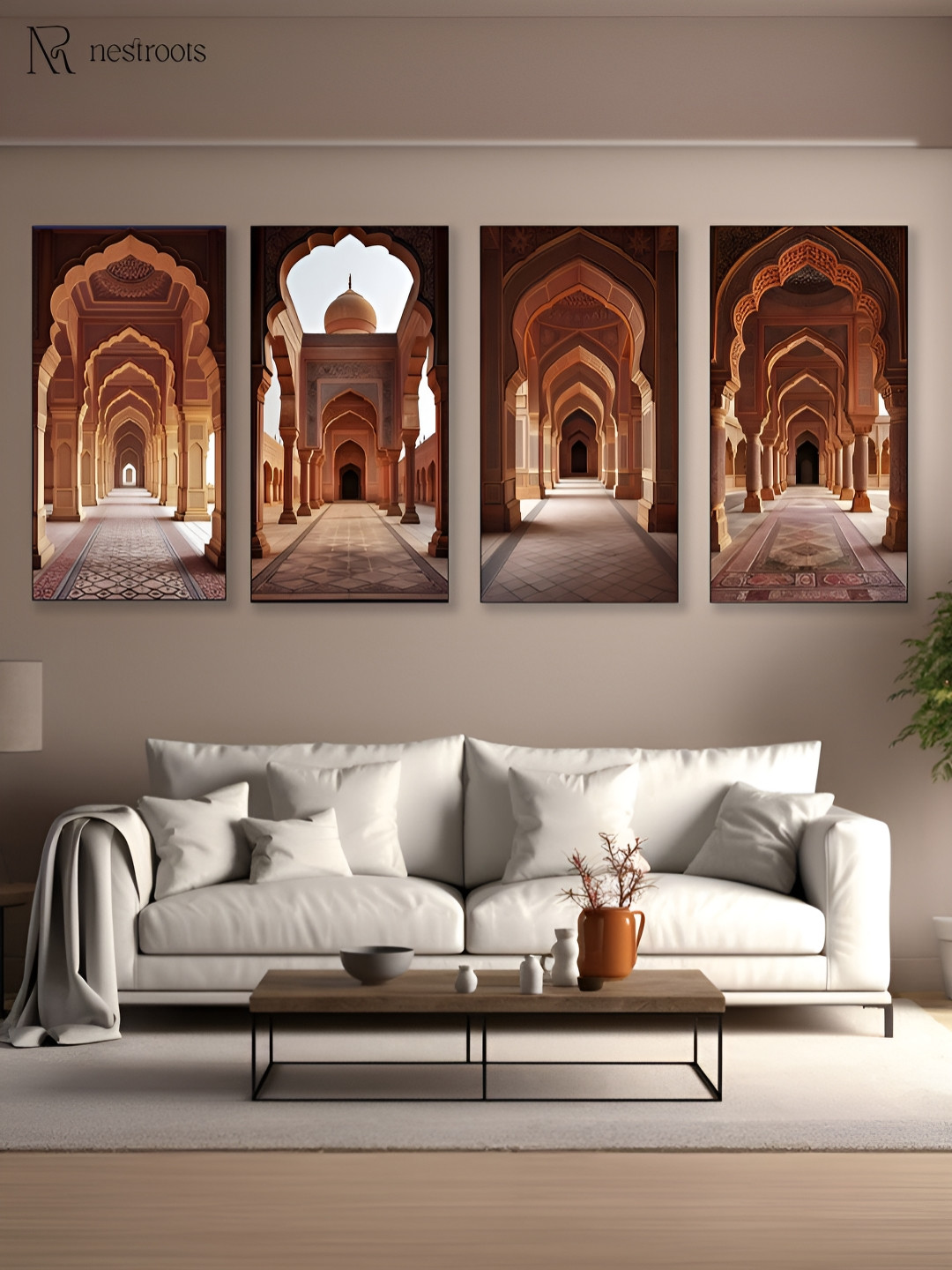 nestroots Ornate Arched Hall Canvas 5 Piece Wall Rectangle Paintings Wall Art - 46 x 24 In