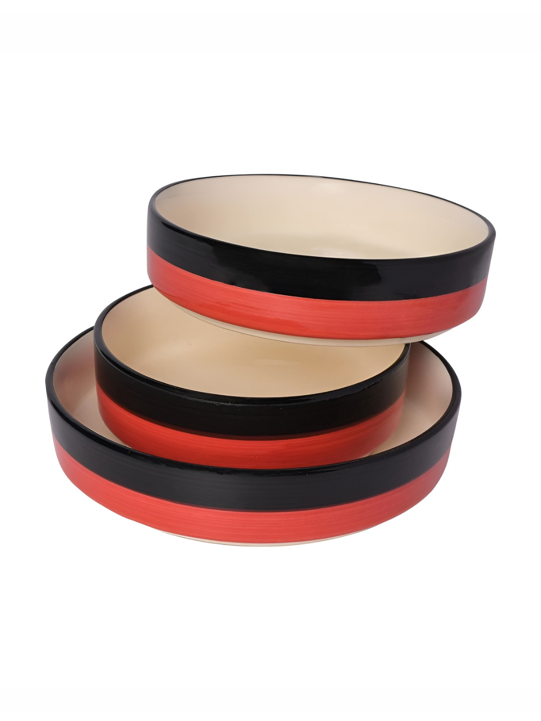 Lupaava Red & Black 3 Pieces Ceramic Microwave Safe Plates