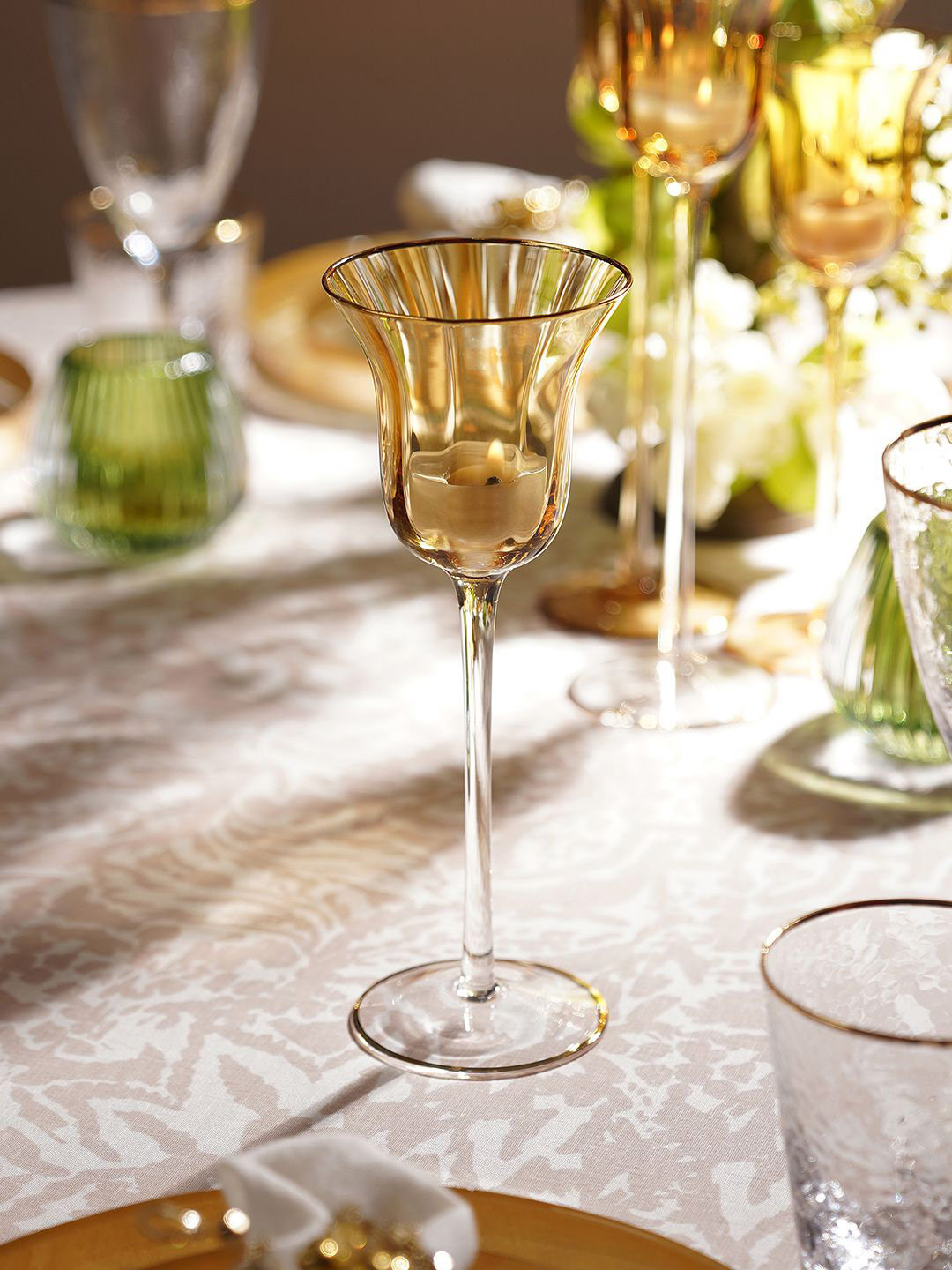 Pure Home and Living Gold-Toned Glass Candle Holder