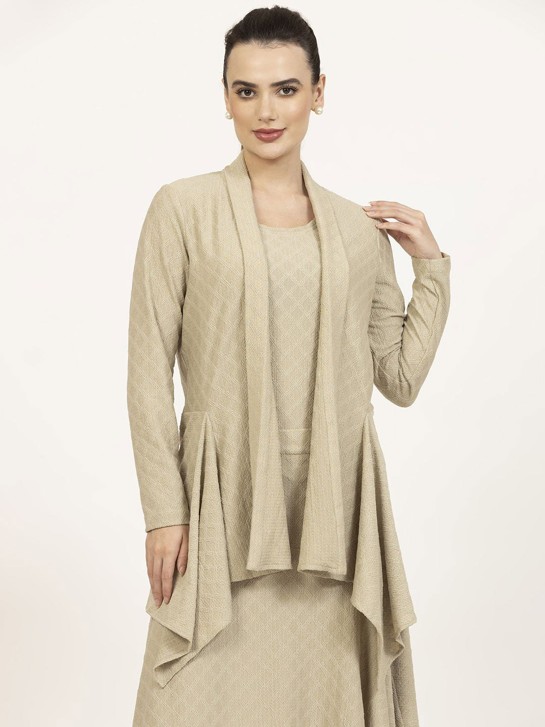 OFFICE & YOU Self Design Textured Open Front Shrug