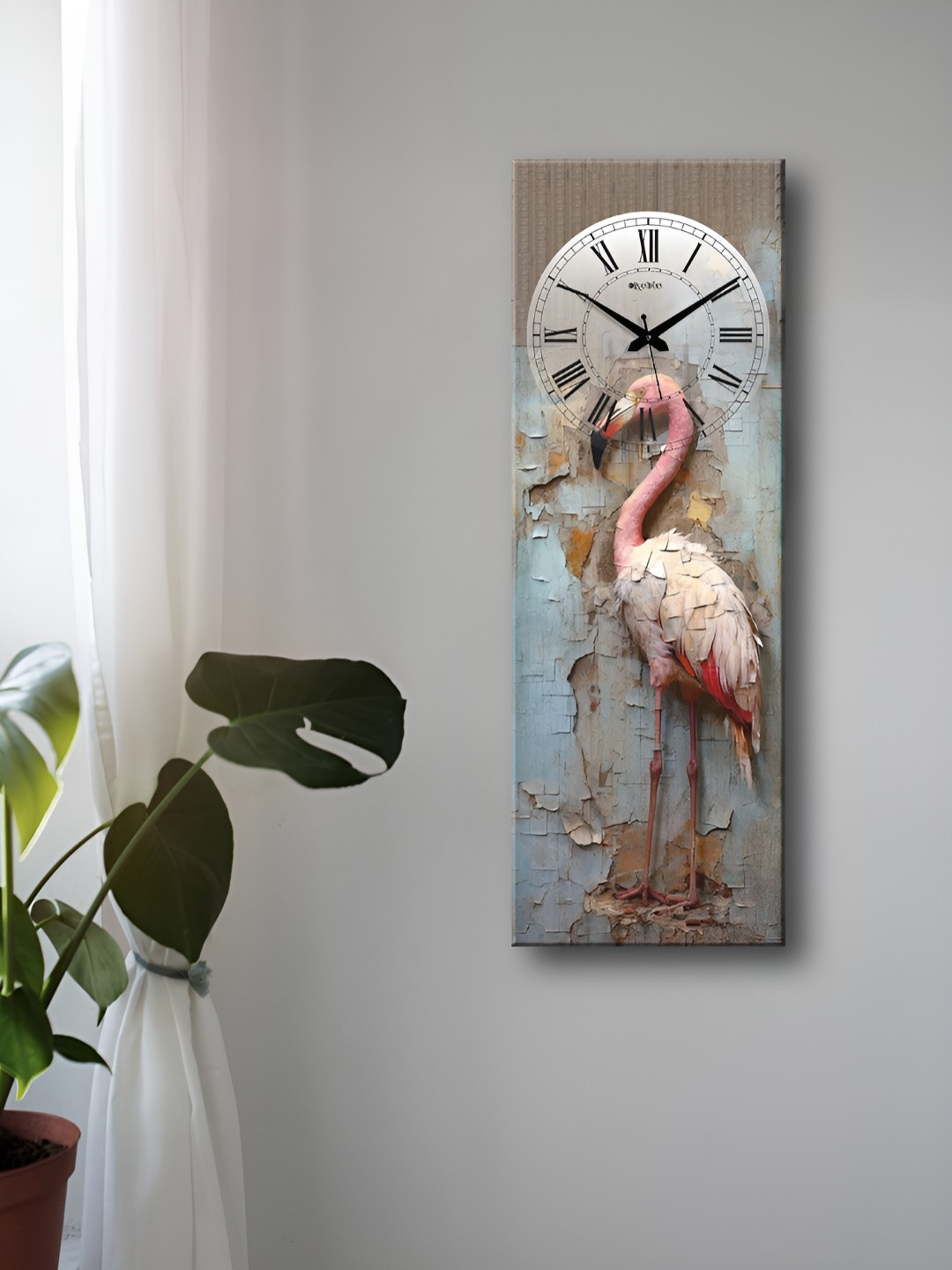 OLIVE TREE White & Blue Printed Rectangle Wooden Contemporary Wall Clock